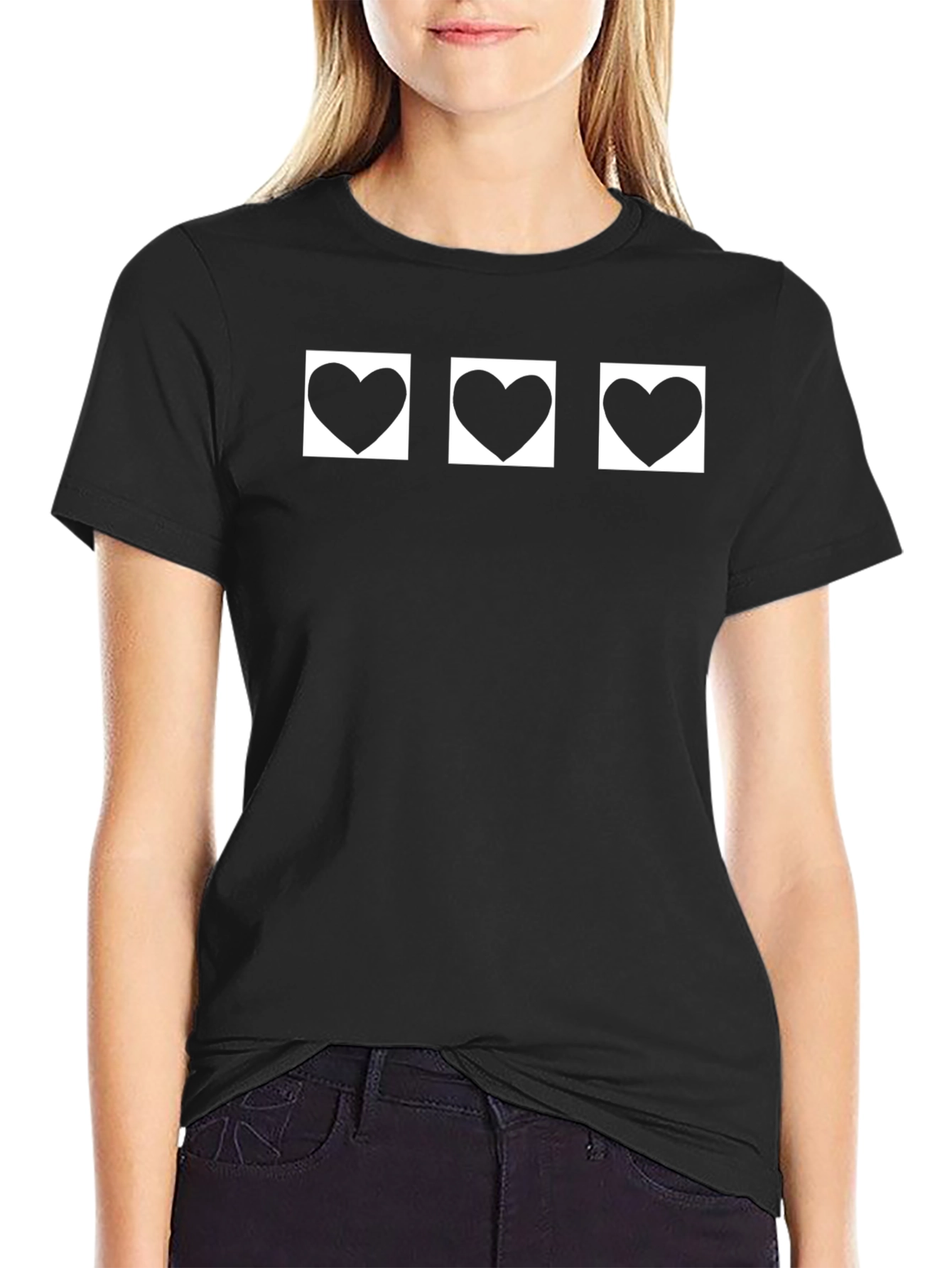Black T-Shirt with Three Heart Graphic