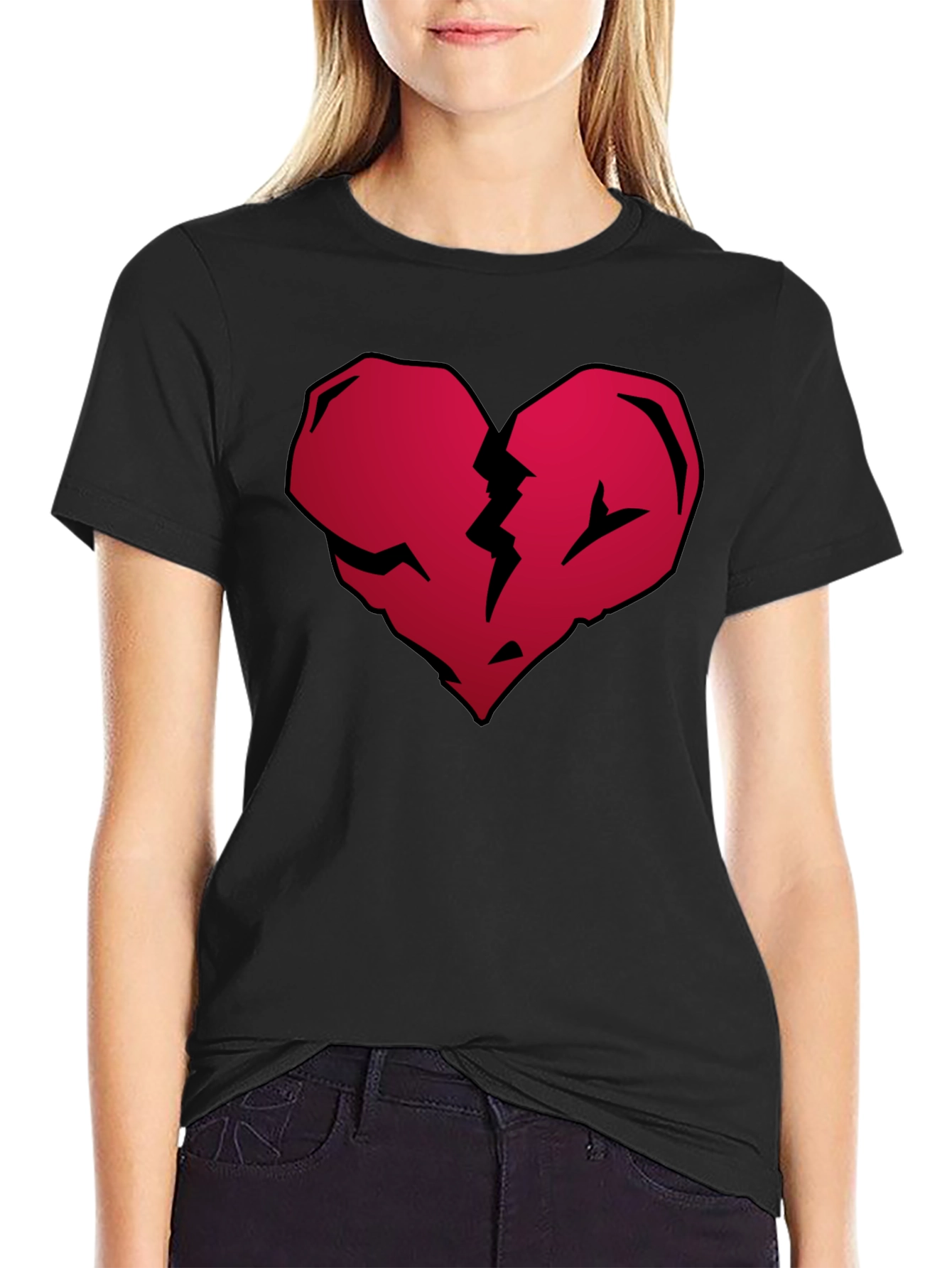 Broken Heart Graphic Tee - Casual Black T-Shirt