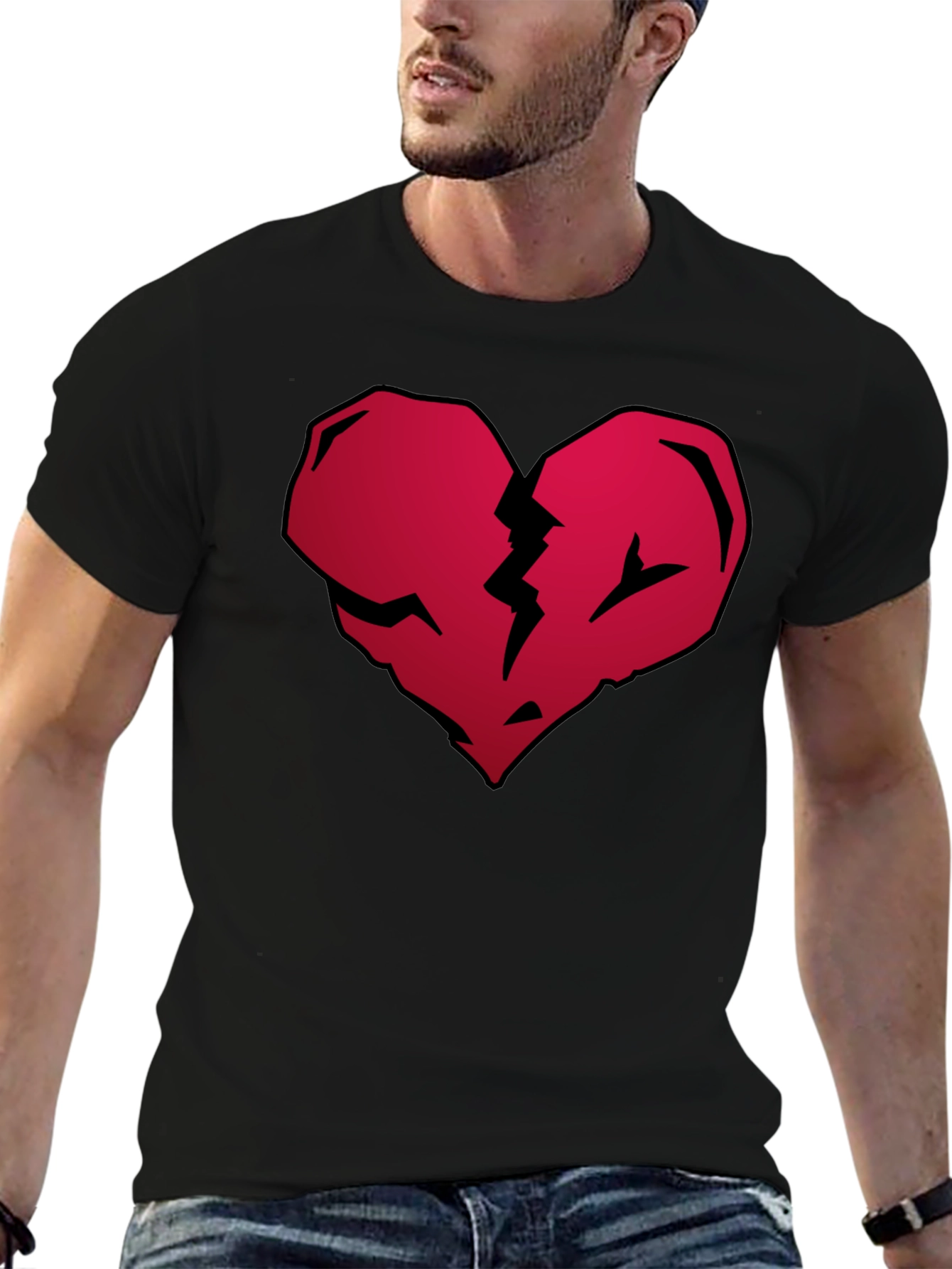 Broken Heart Graphic Tee - Casual Black T-Shirt