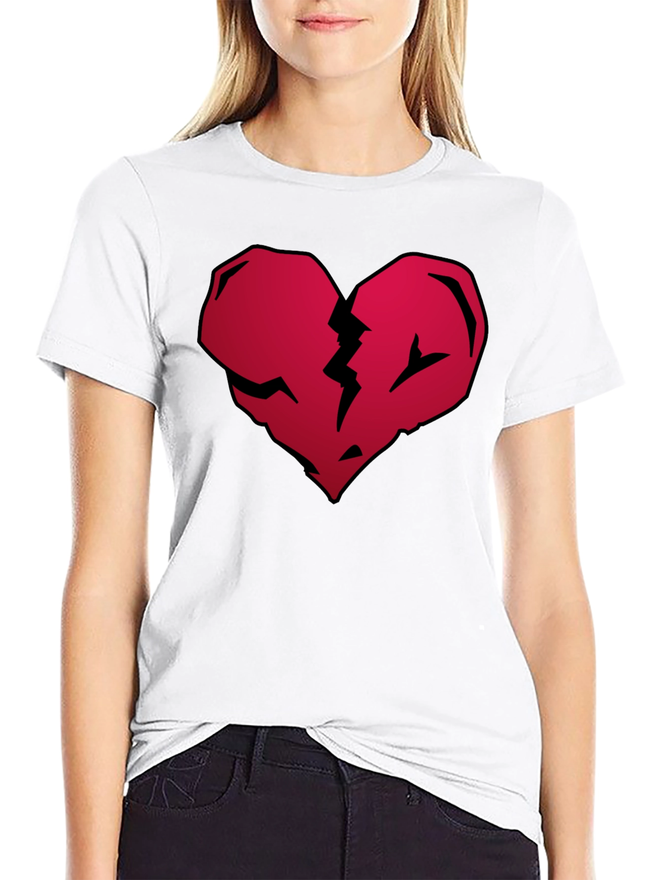 Broken Heart Graphic Tee - Casual Black T-Shirt