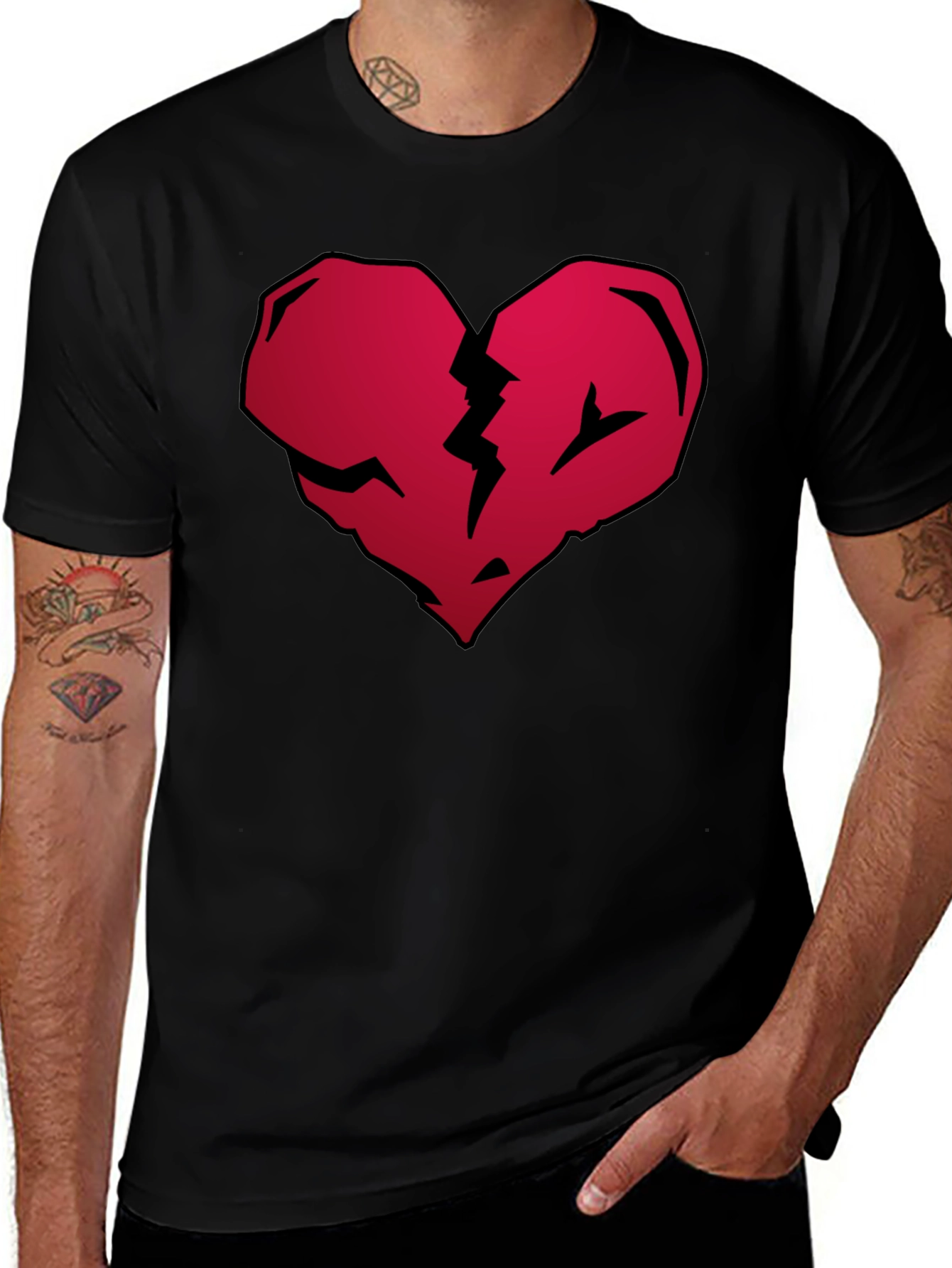 Broken Heart Graphic Tee - Casual Black T-Shirt