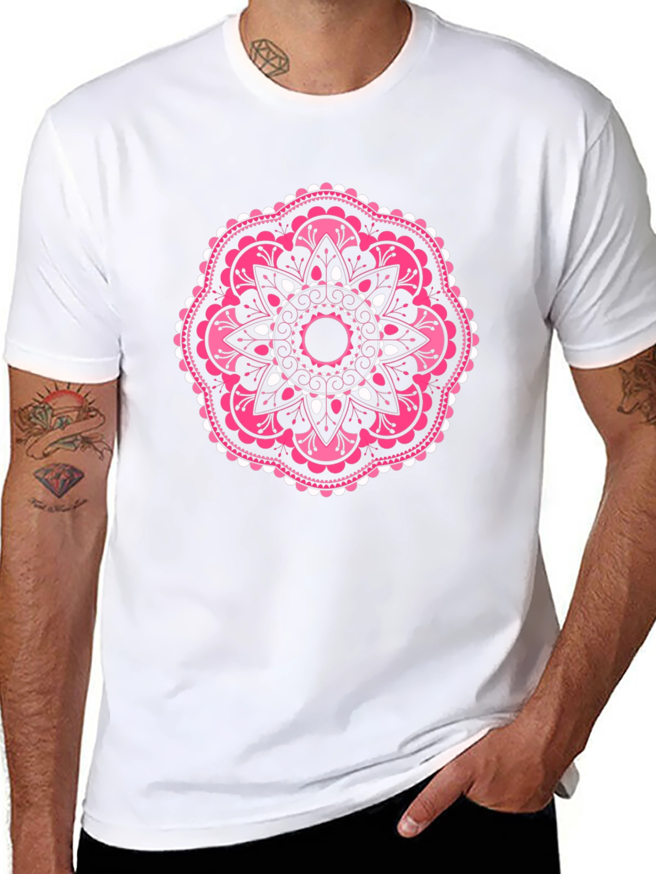 Pink Mandala Graphic Black T-Shirt