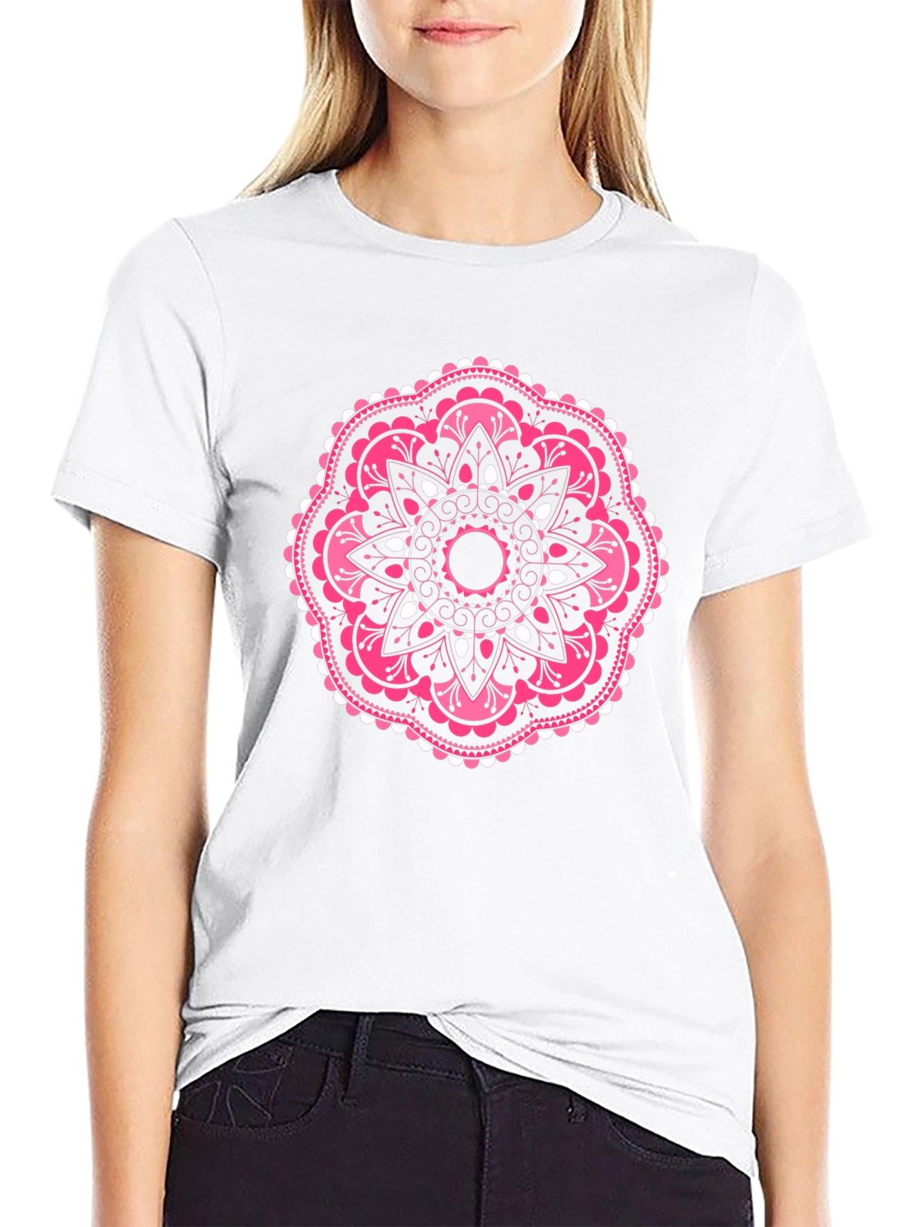 Pink Mandala Graphic Black T-Shirt