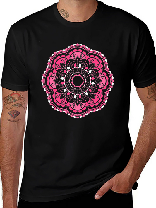 Pink Mandala Graphic Black T-Shirt