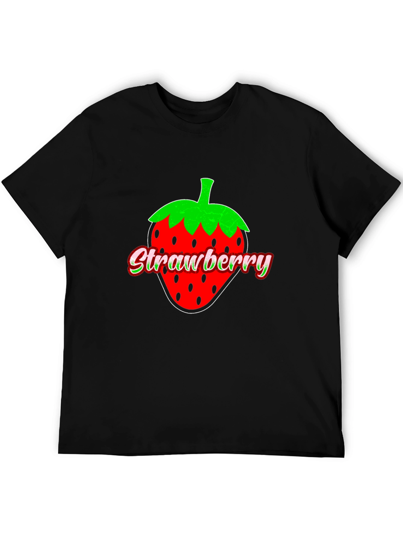 Strawberry Graphic Print Black T-Shirt