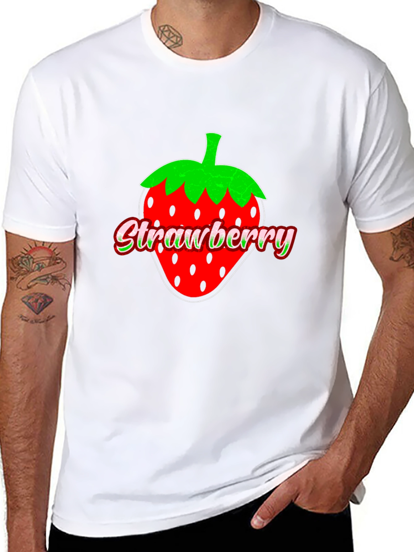 Strawberry Graphic Print Black T-Shirt
