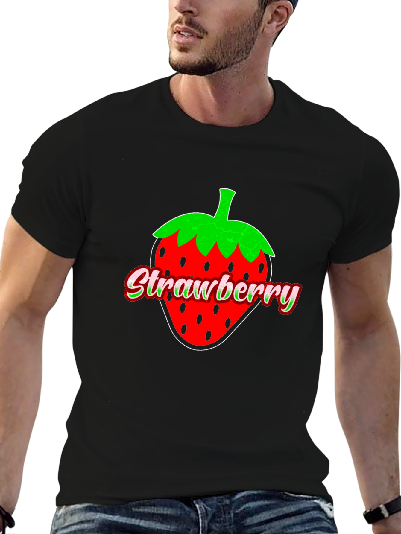 Strawberry Graphic Print Black T-Shirt