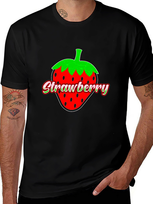 Strawberry Graphic Print Black T-Shirt