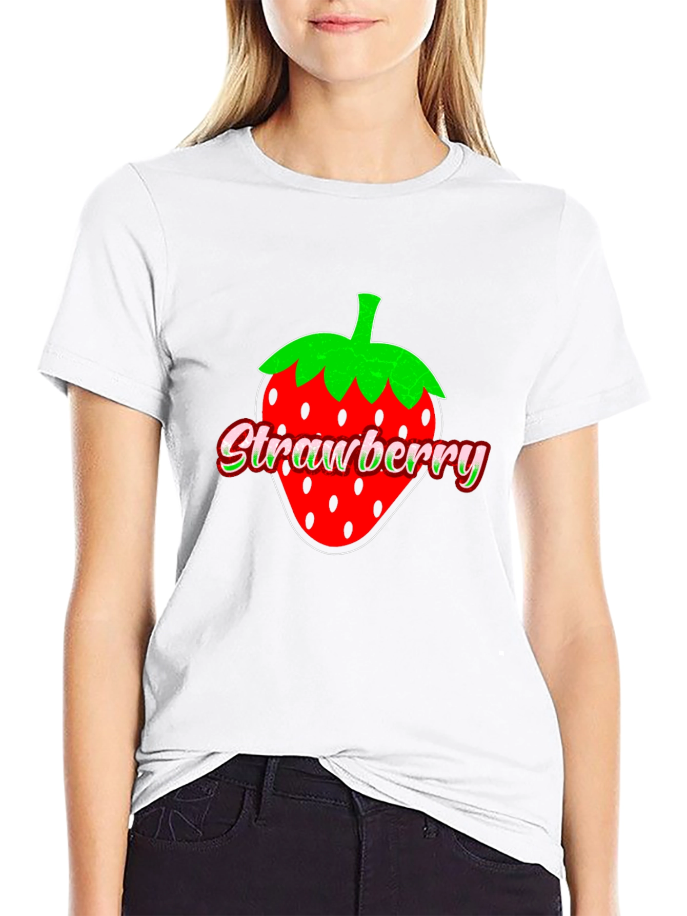 Strawberry Graphic Print Black T-Shirt