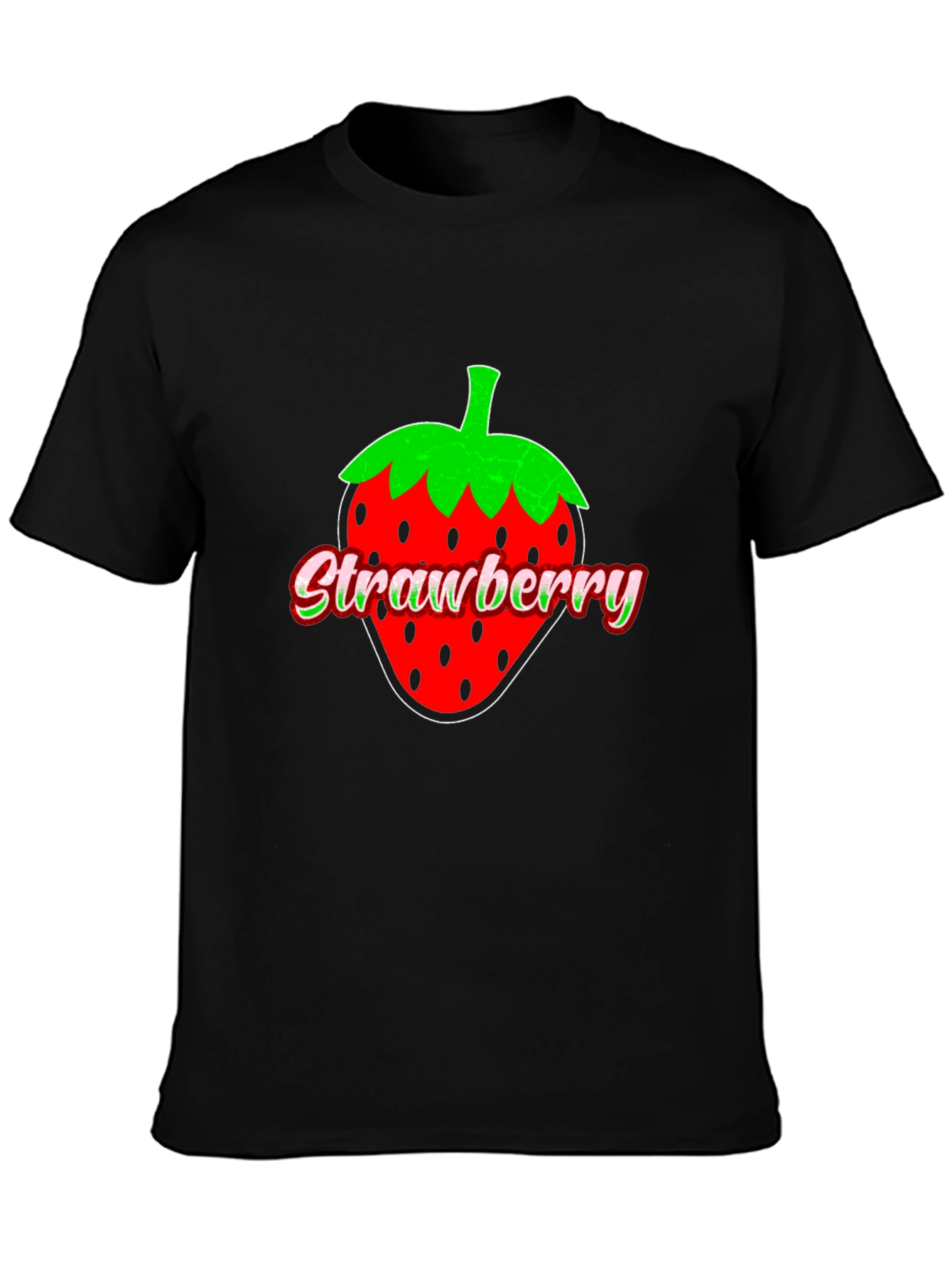 Strawberry Graphic Print Black T-Shirt
