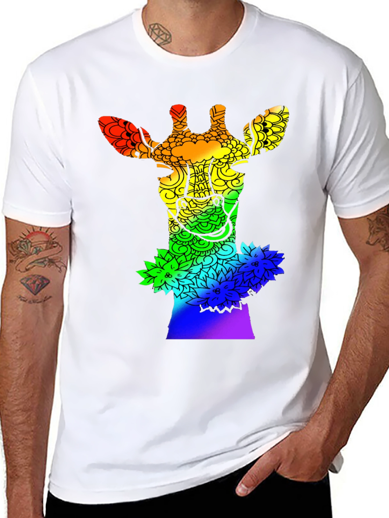 Rainbow Giraffe Mandala Graphic Tee