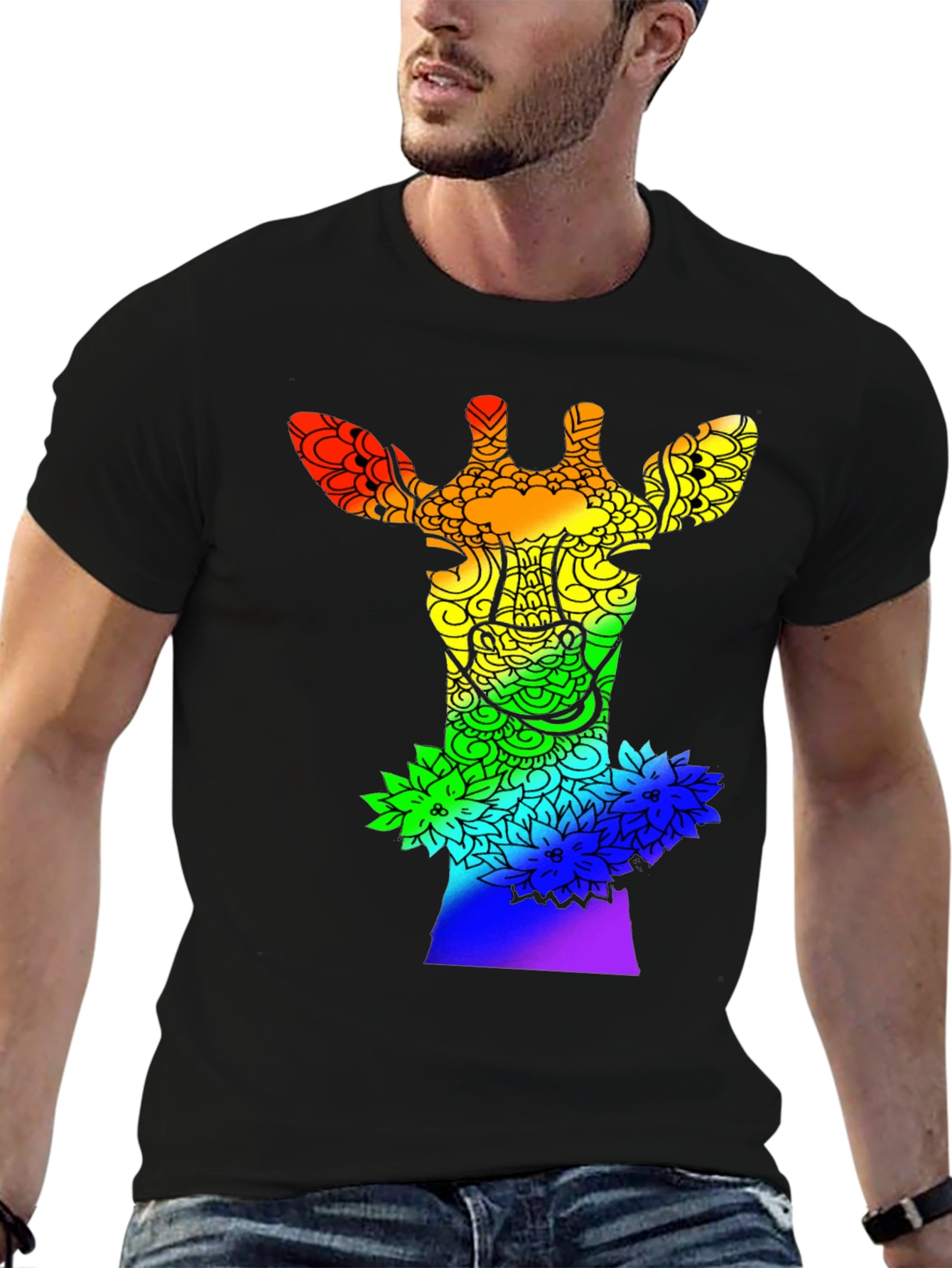 Rainbow Giraffe Mandala Graphic Tee