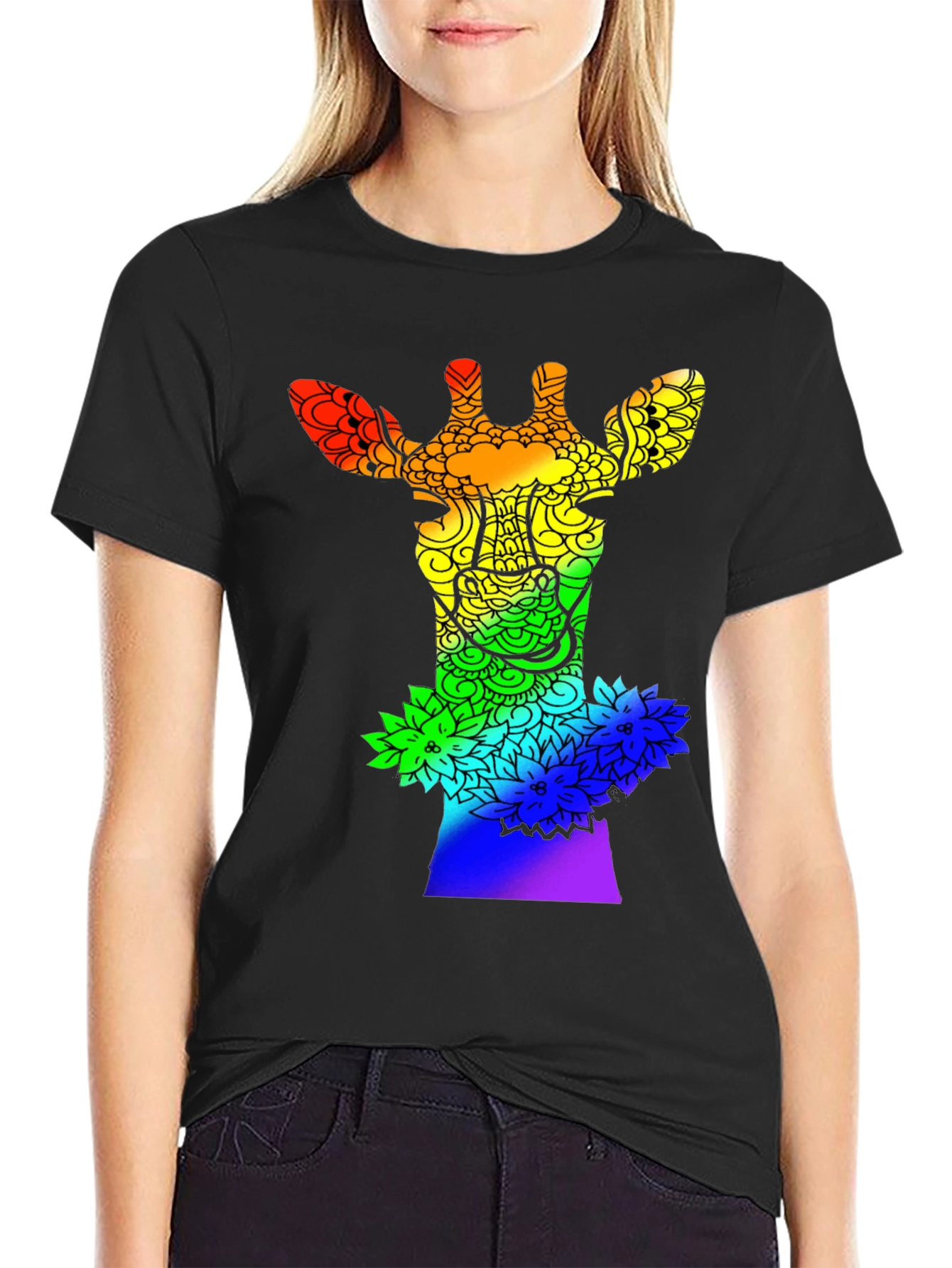 Rainbow Giraffe Mandala Graphic Tee