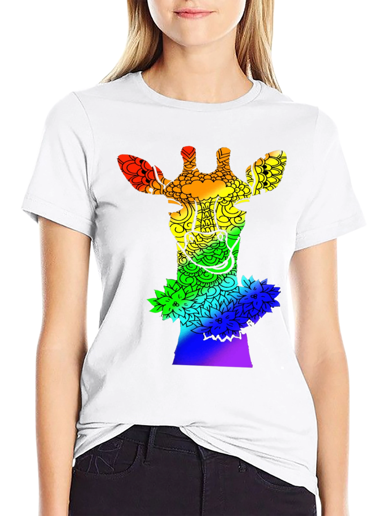 Rainbow Giraffe Mandala Graphic Tee