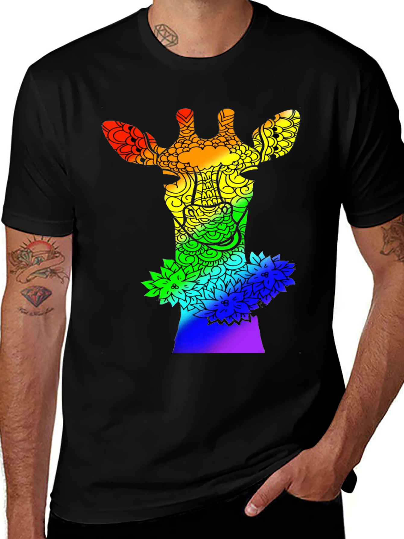 Rainbow Giraffe Mandala Graphic Tee