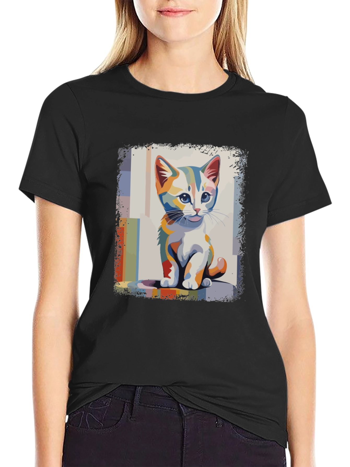 Colorful Kitten Graphic T-Shirt