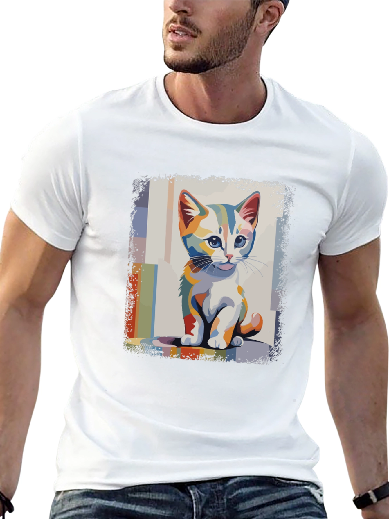 Colorful Kitten Graphic T-Shirt