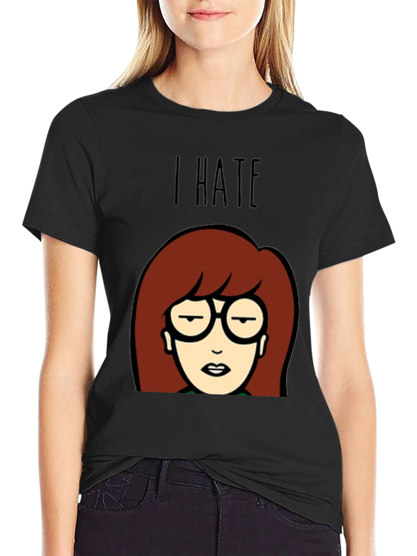 I Hate Daria Cartoon Graphic Tee - Black