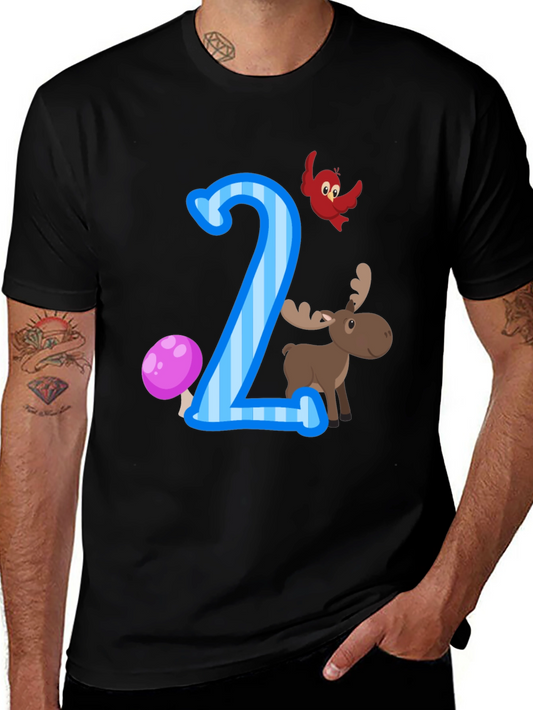 Number Two Birthday T-Shirt with Moose and Bird