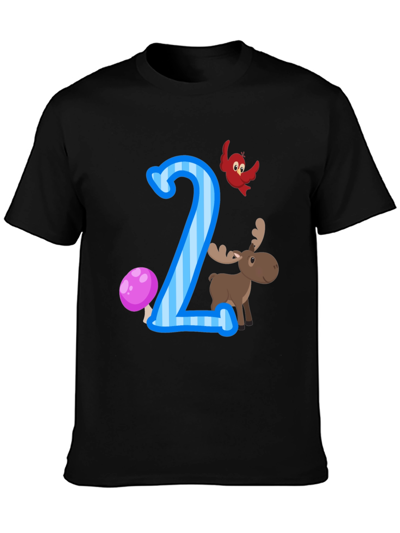 Number Two Birthday T-Shirt with Moose and Bird
