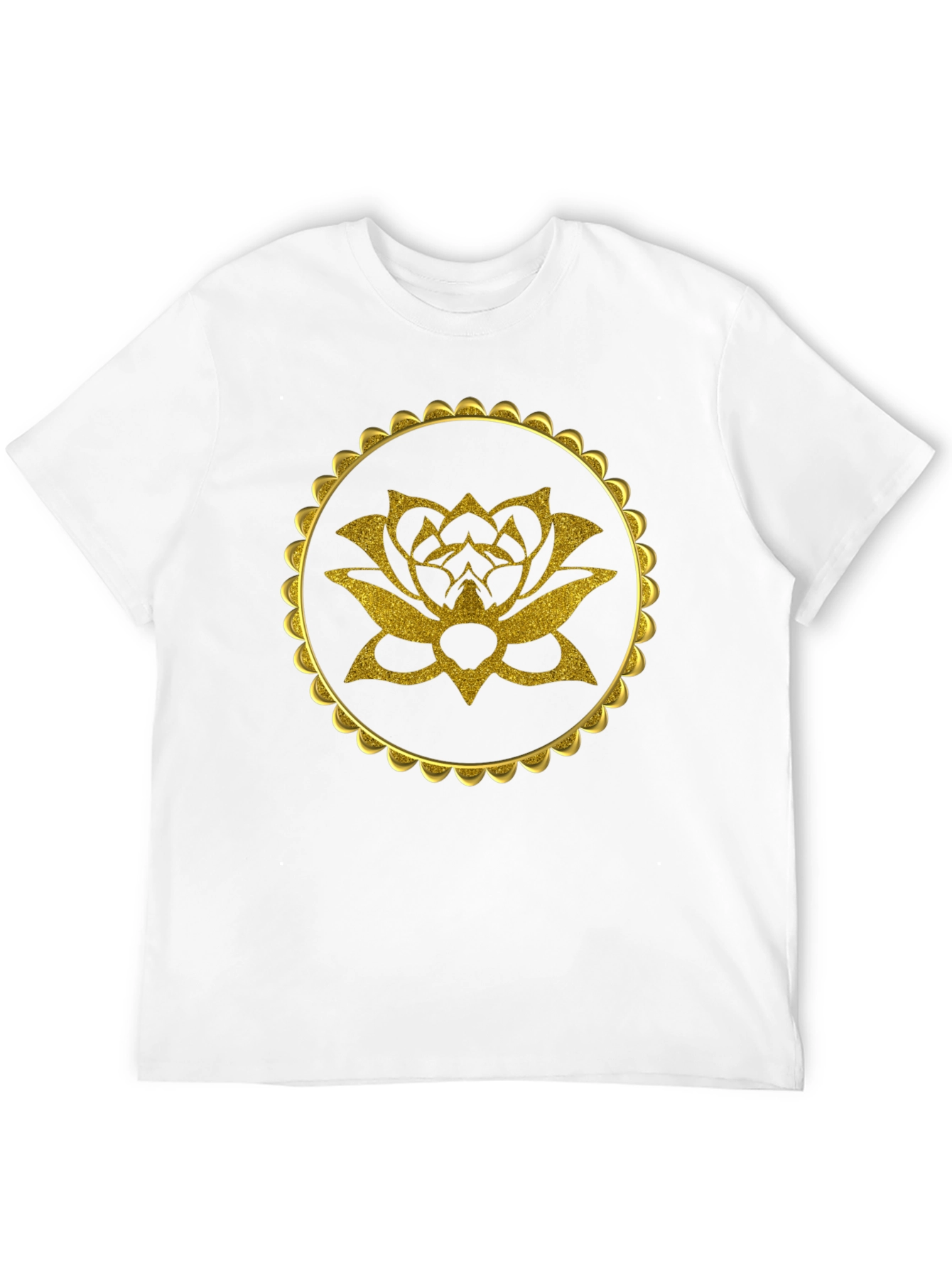 Gold Lotus Flower Graphic Black T-Shirt