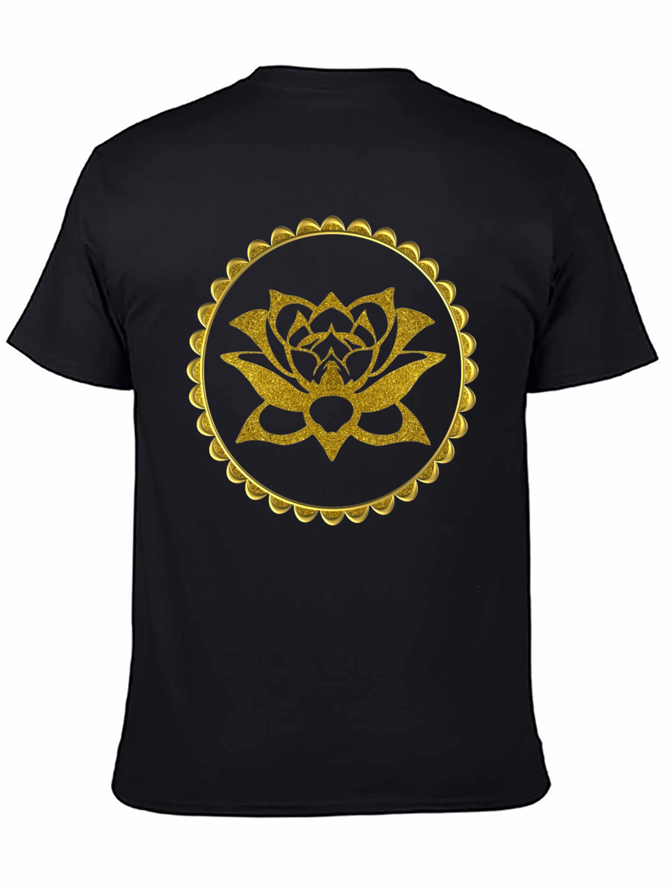 Gold Lotus Flower Graphic Black T-Shirt