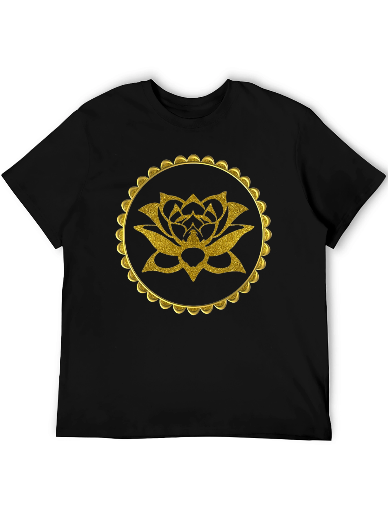 Gold Lotus Flower Graphic Black T-Shirt