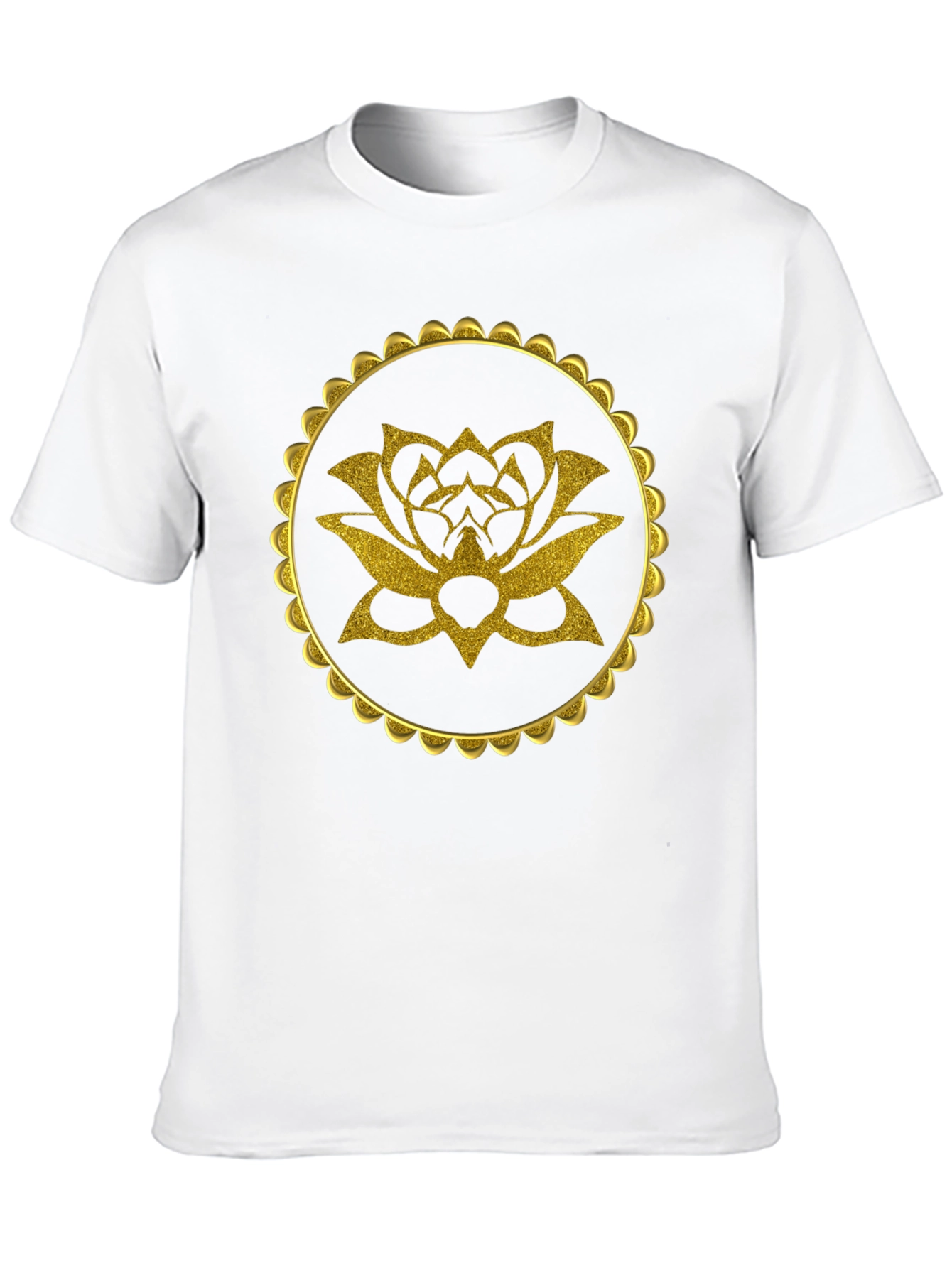 Gold Lotus Flower Graphic Black T-Shirt