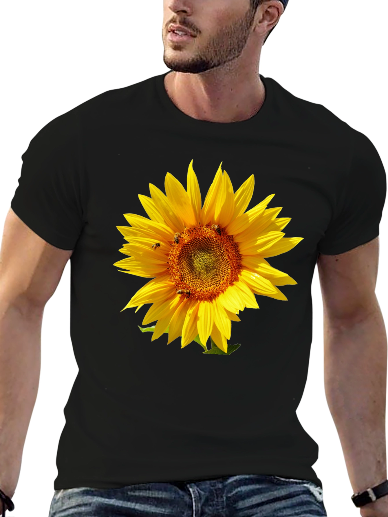 Sunflower Graphic Tee - Black Cotton T-Shirt