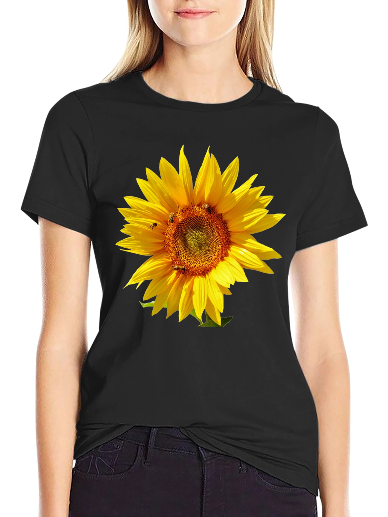 Sunflower Graphic Tee - Black Cotton T-Shirt