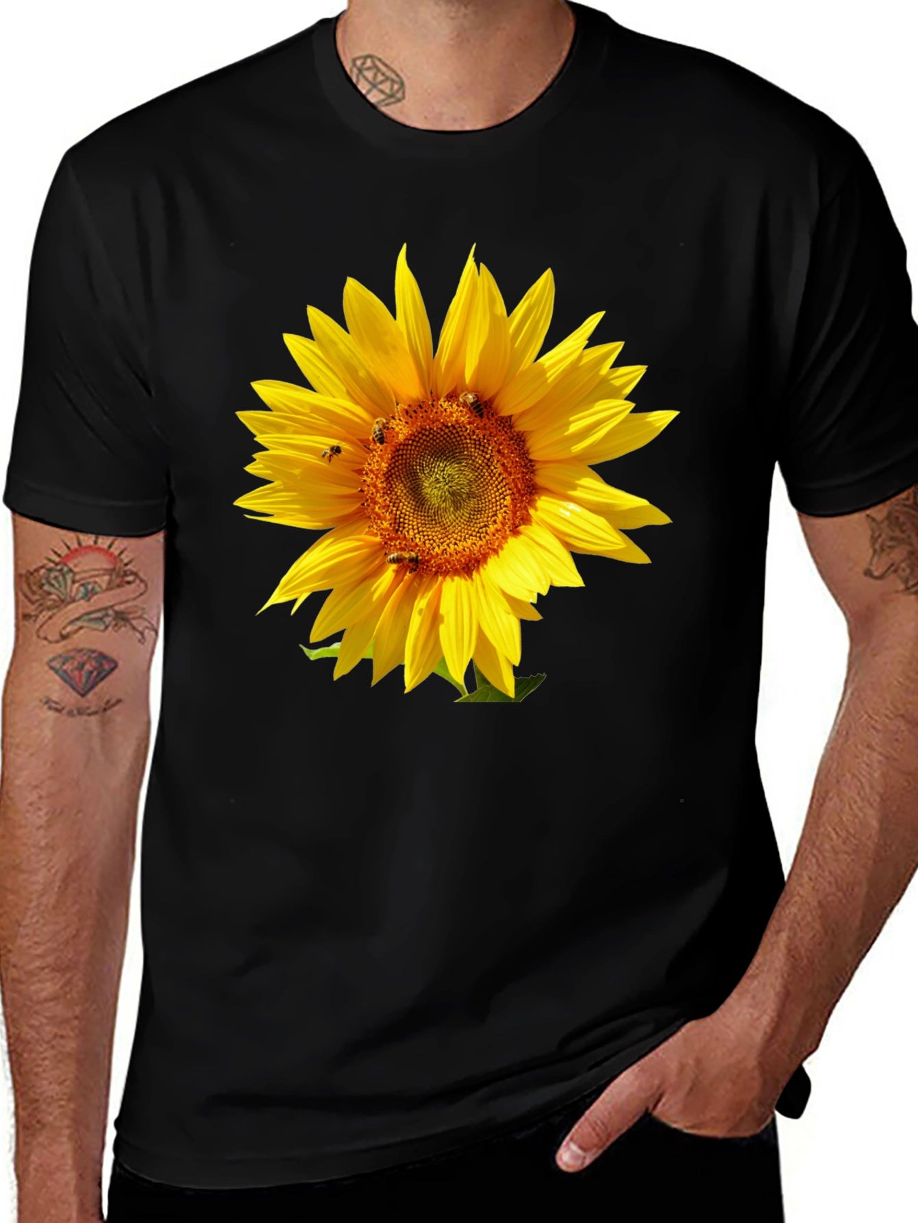 Sunflower Graphic Tee - Black Cotton T-Shirt