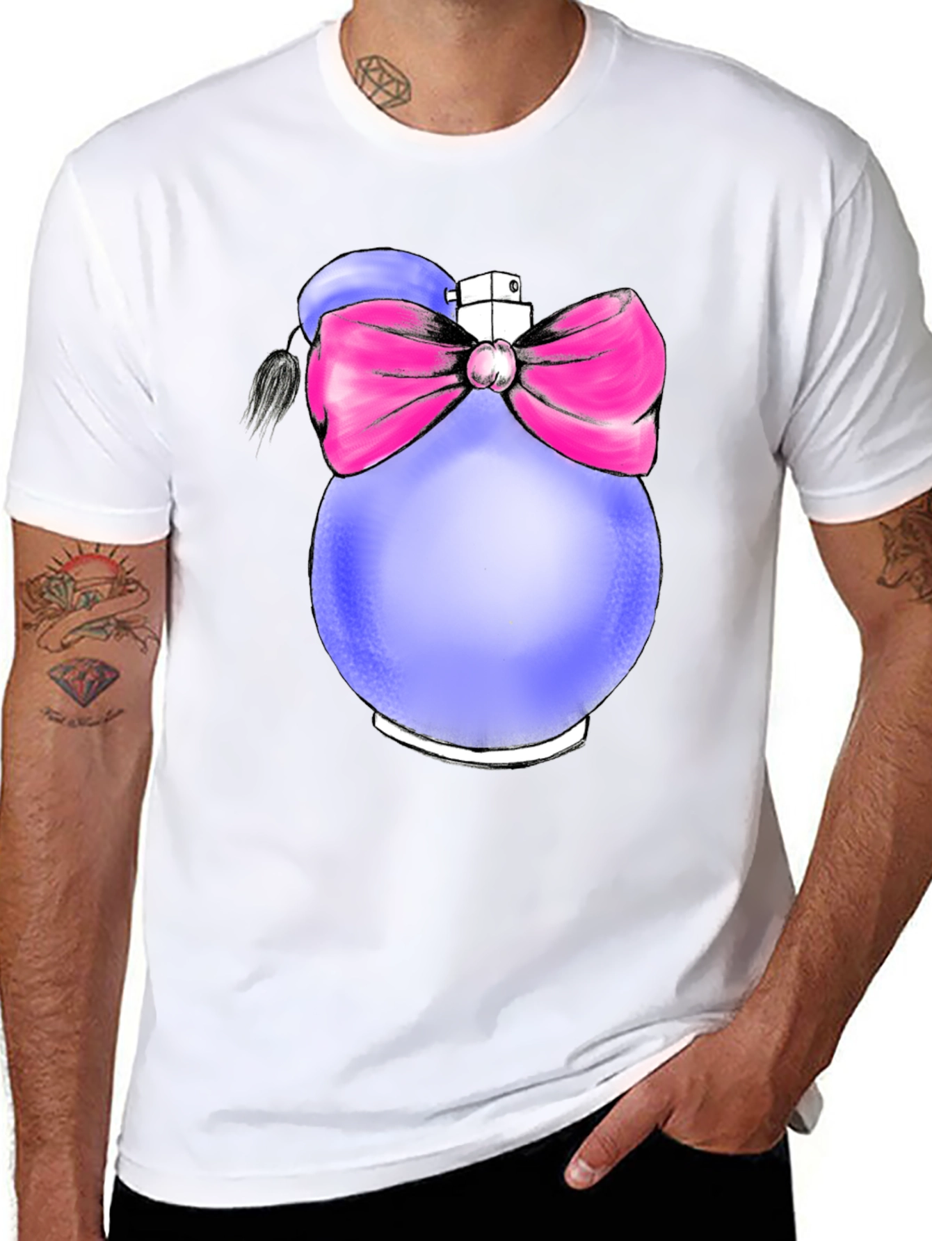 Perfume Bottle Graphic T-Shirt - Novelty Fashion Tee