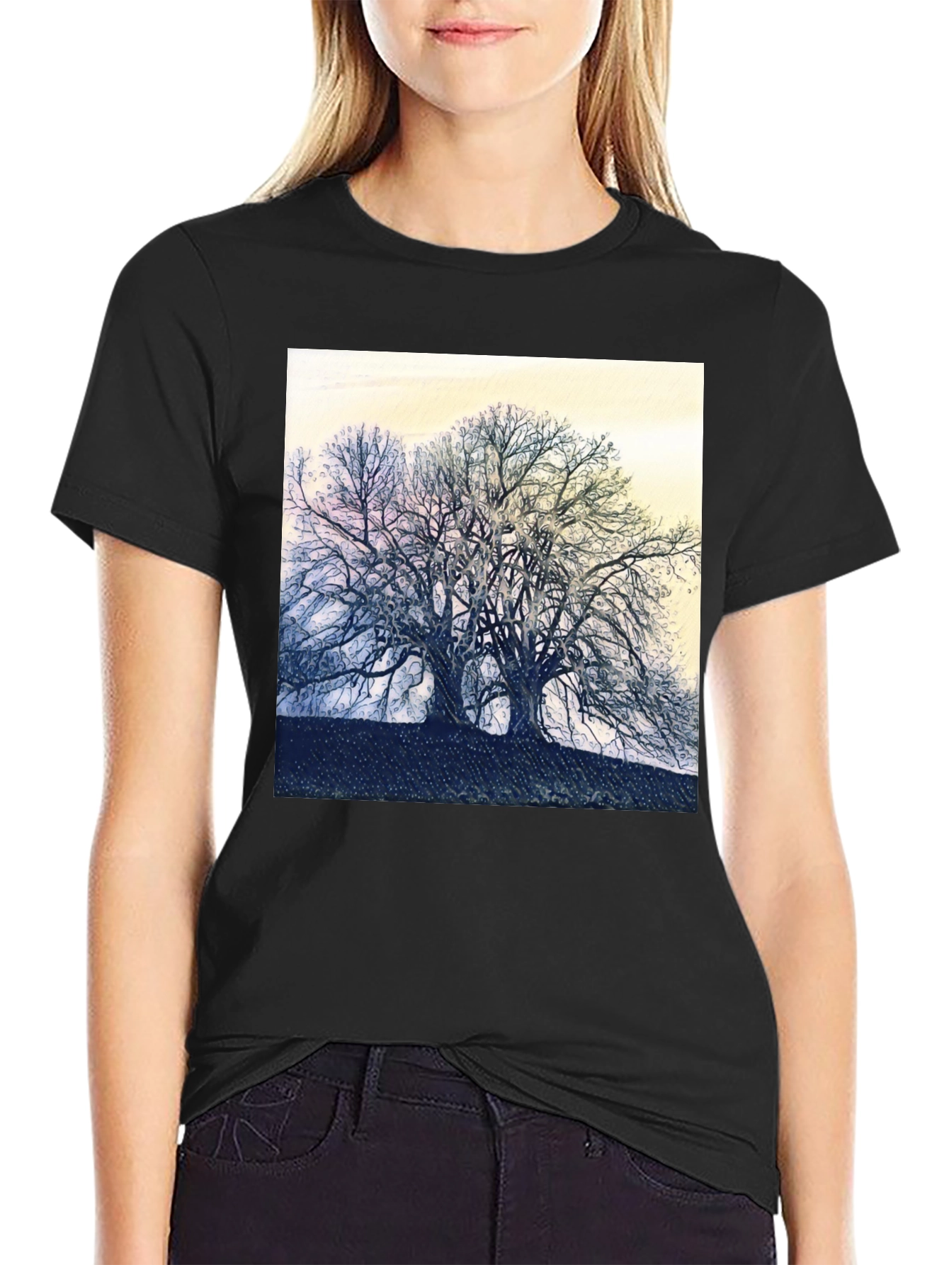 Abstract Tree Graphic Tee - Black