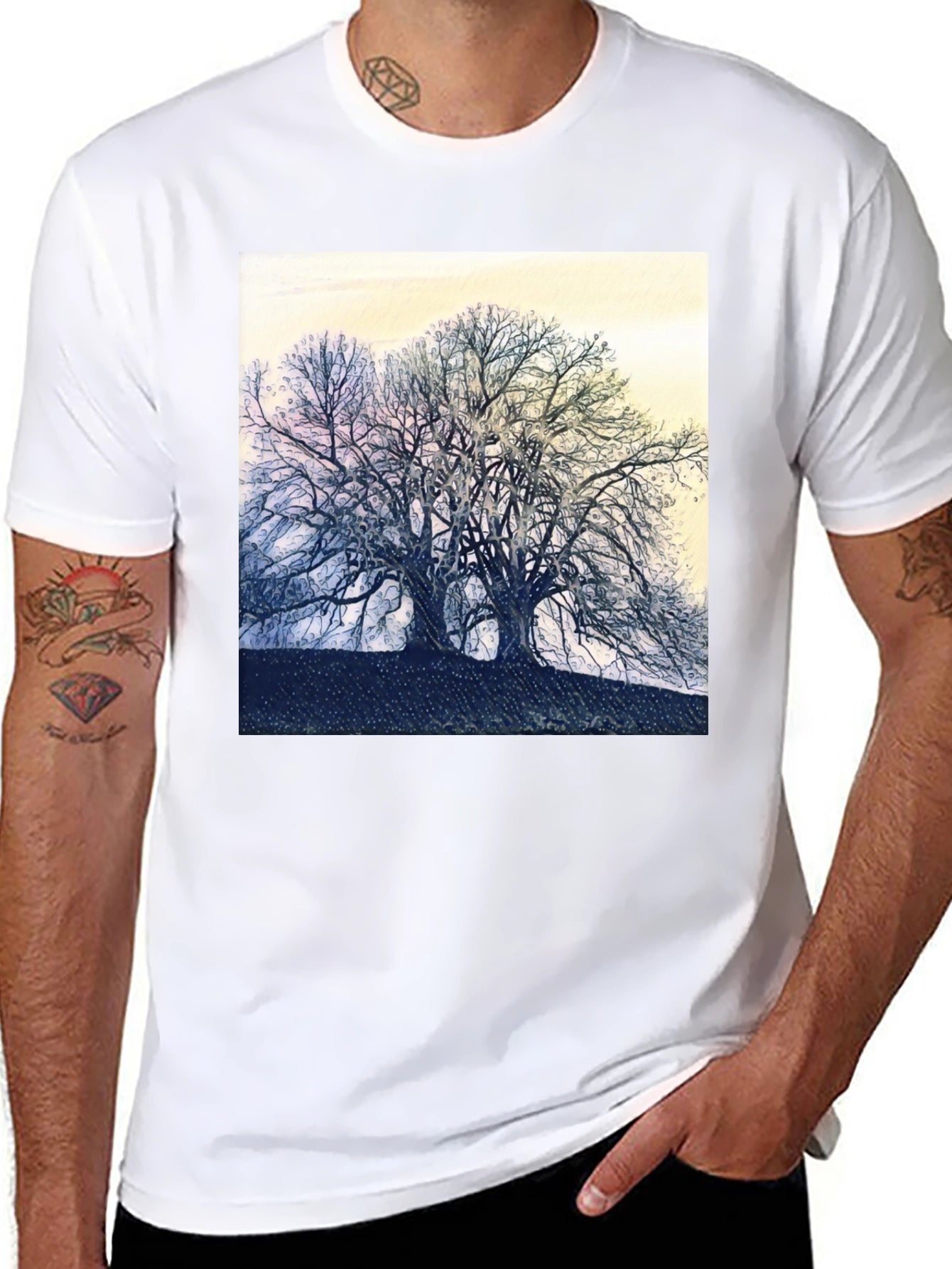 Abstract Tree Graphic Tee - Black