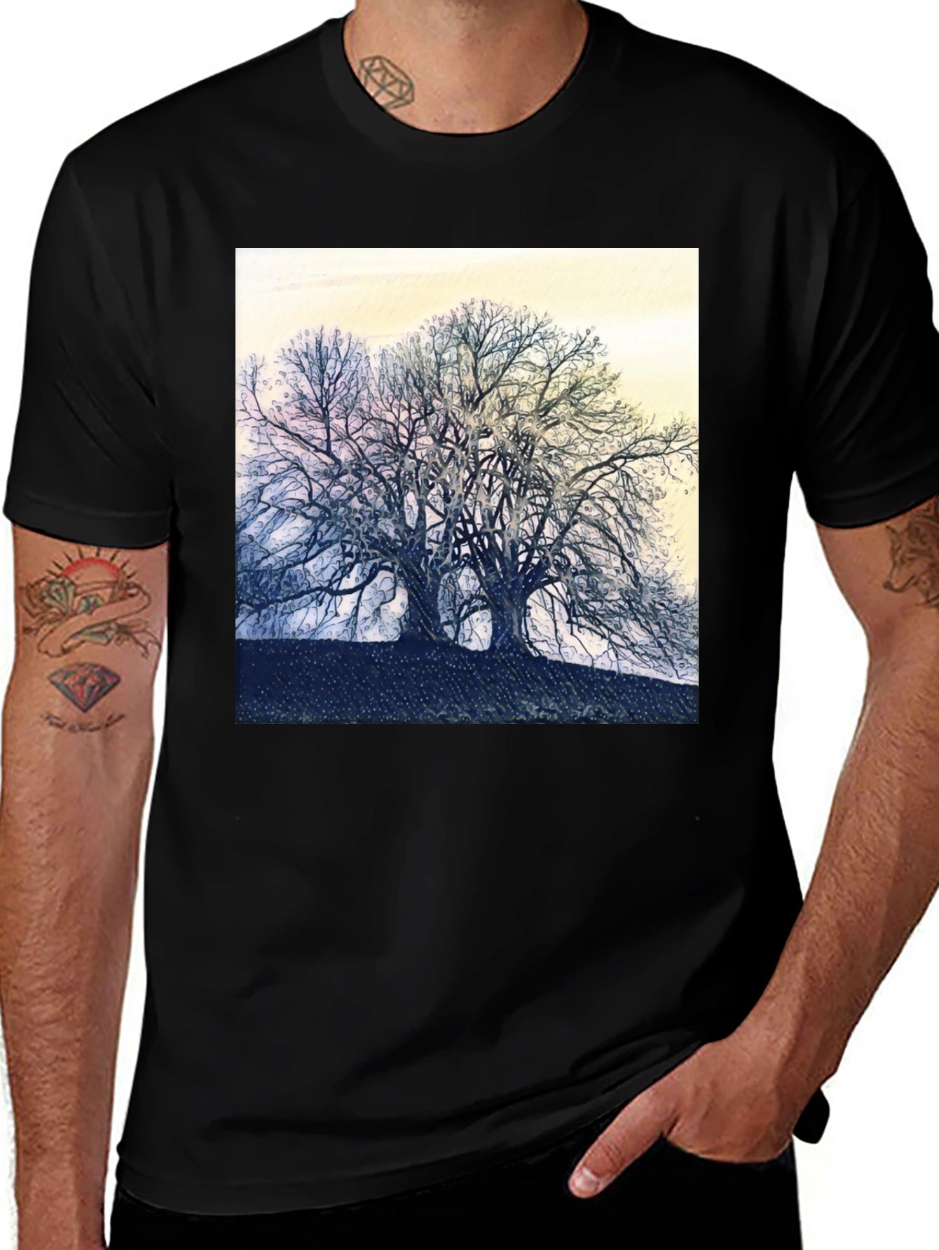 Abstract Tree Graphic Tee - Black