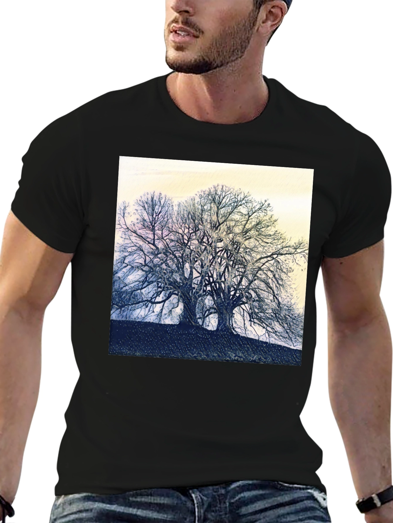 Abstract Tree Graphic Tee - Black