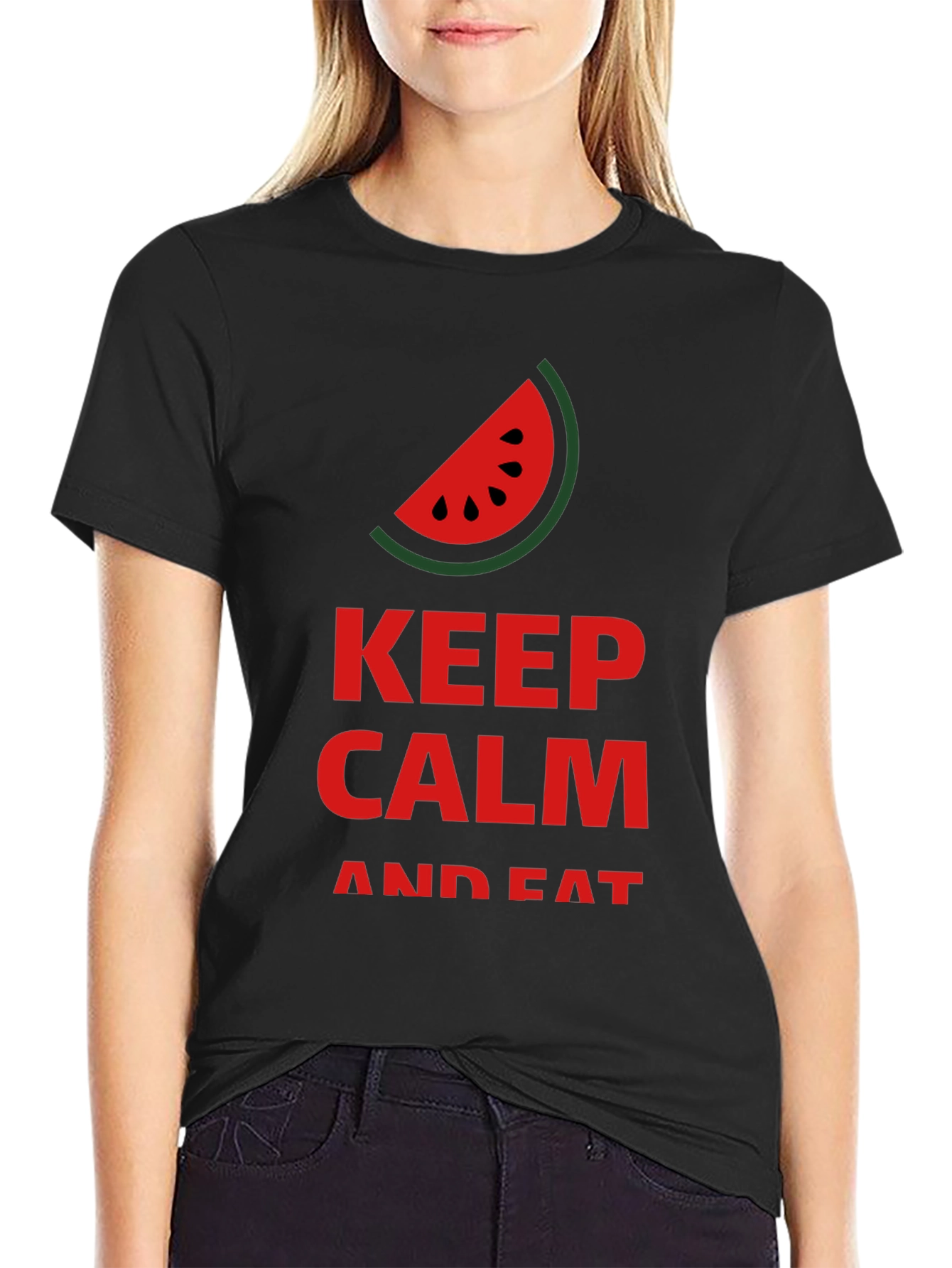 Keep Calm and Eat Watermelon Black T-Shirt