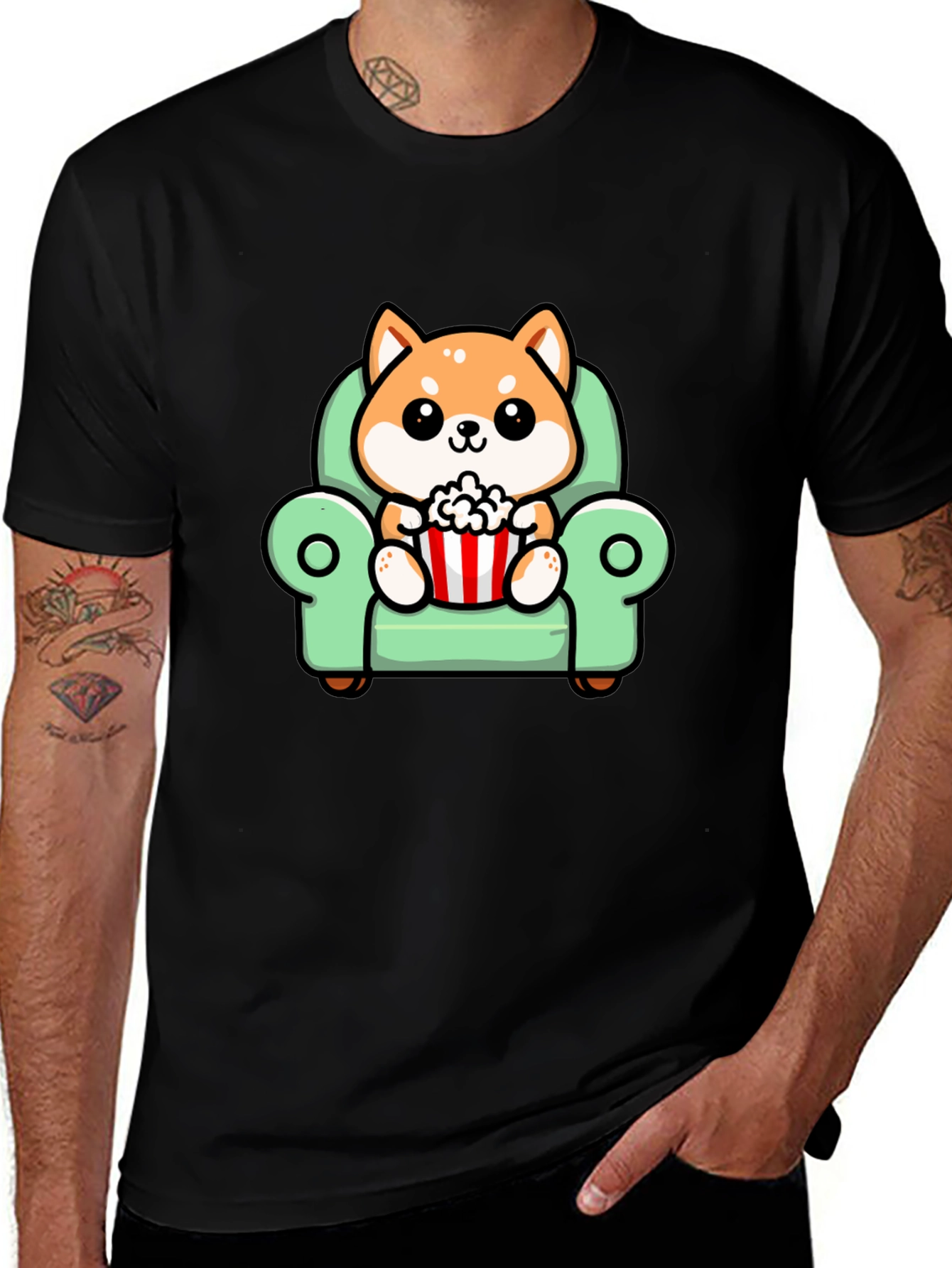 Cute Shiba Inu Dog on Couch Watching Movie T-Shirt