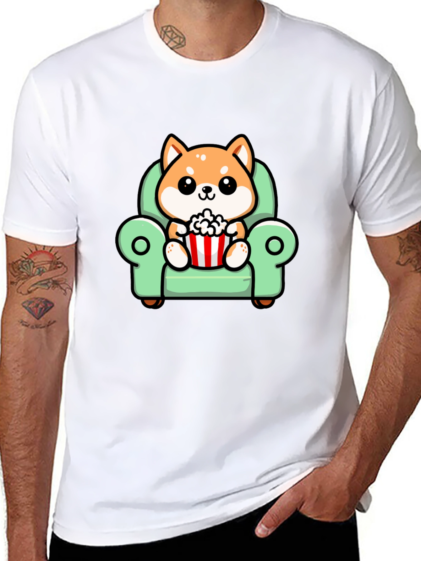 Cute Shiba Inu Dog on Couch Watching Movie T-Shirt