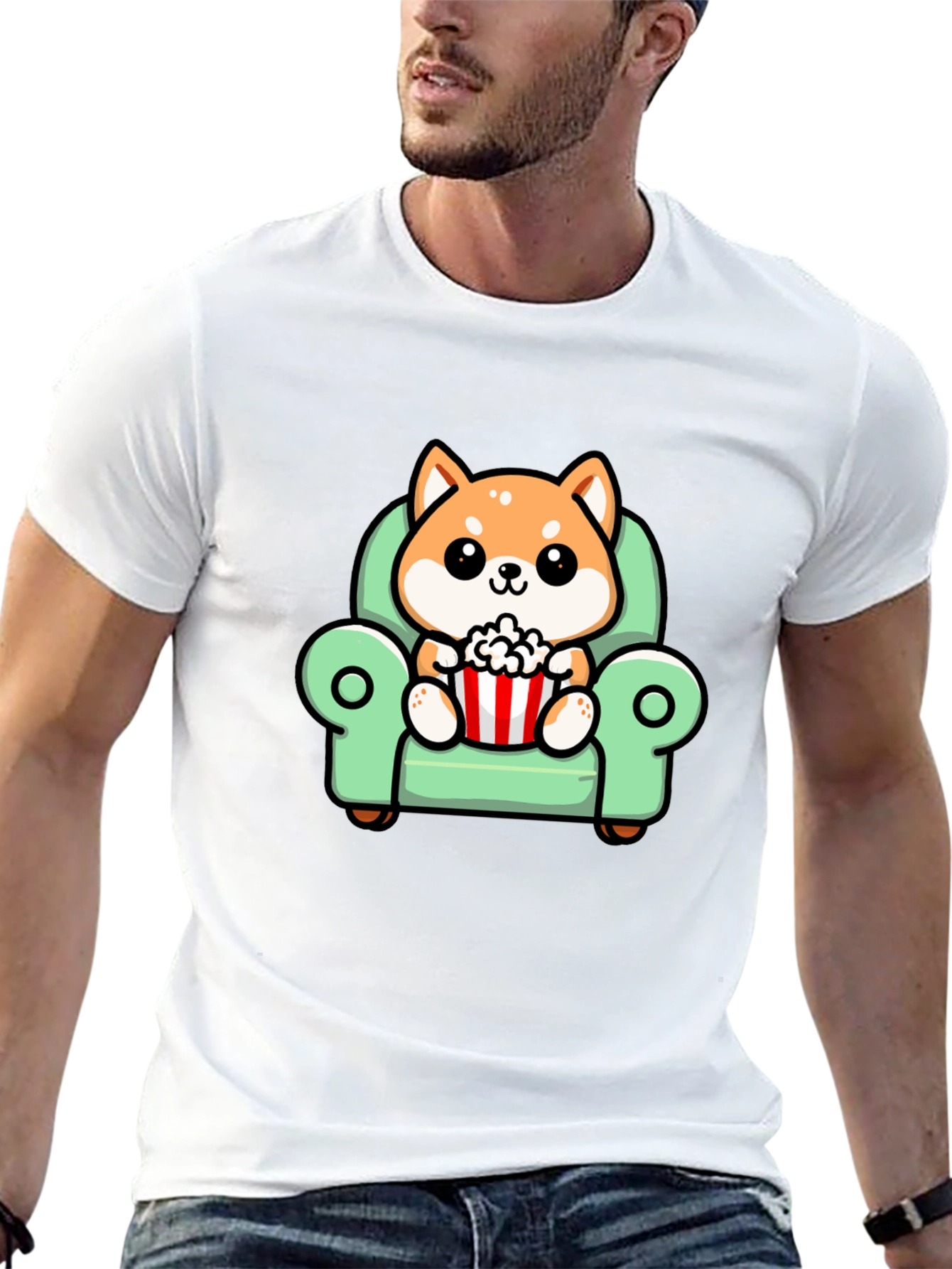 Cute Shiba Inu Dog on Couch Watching Movie T-Shirt