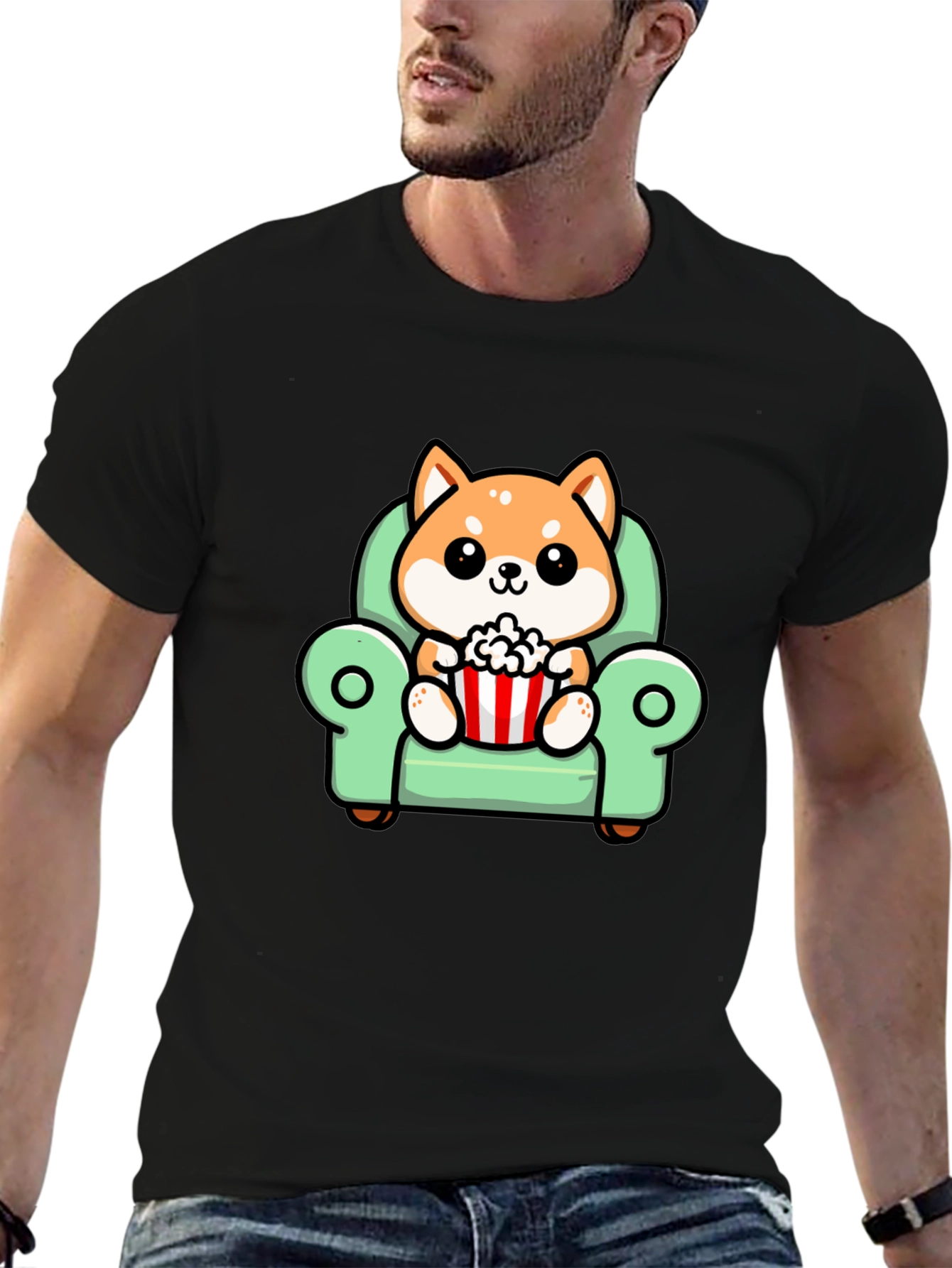 Cute Shiba Inu Dog on Couch Watching Movie T-Shirt