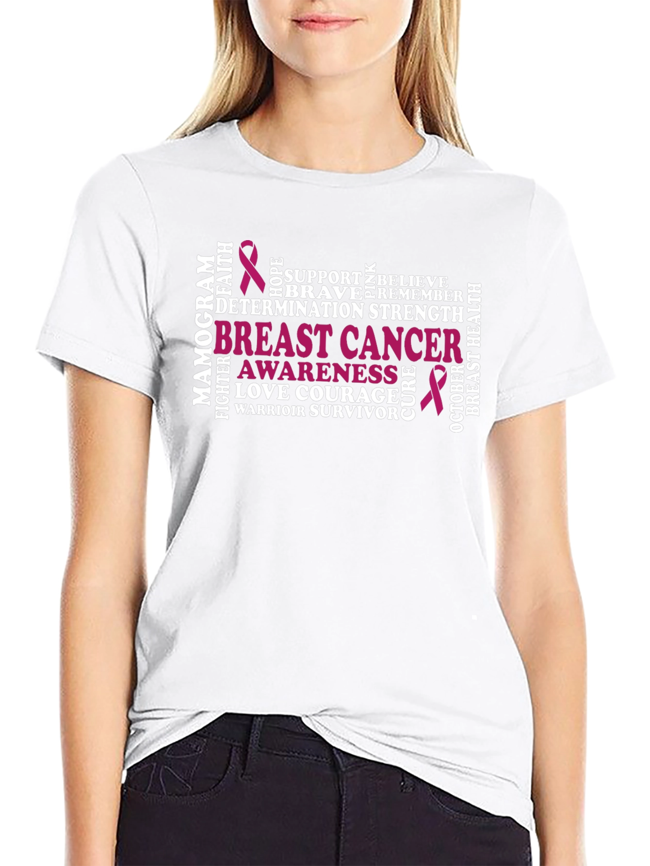Breast Cancer Awareness Word Art T-Shirt
