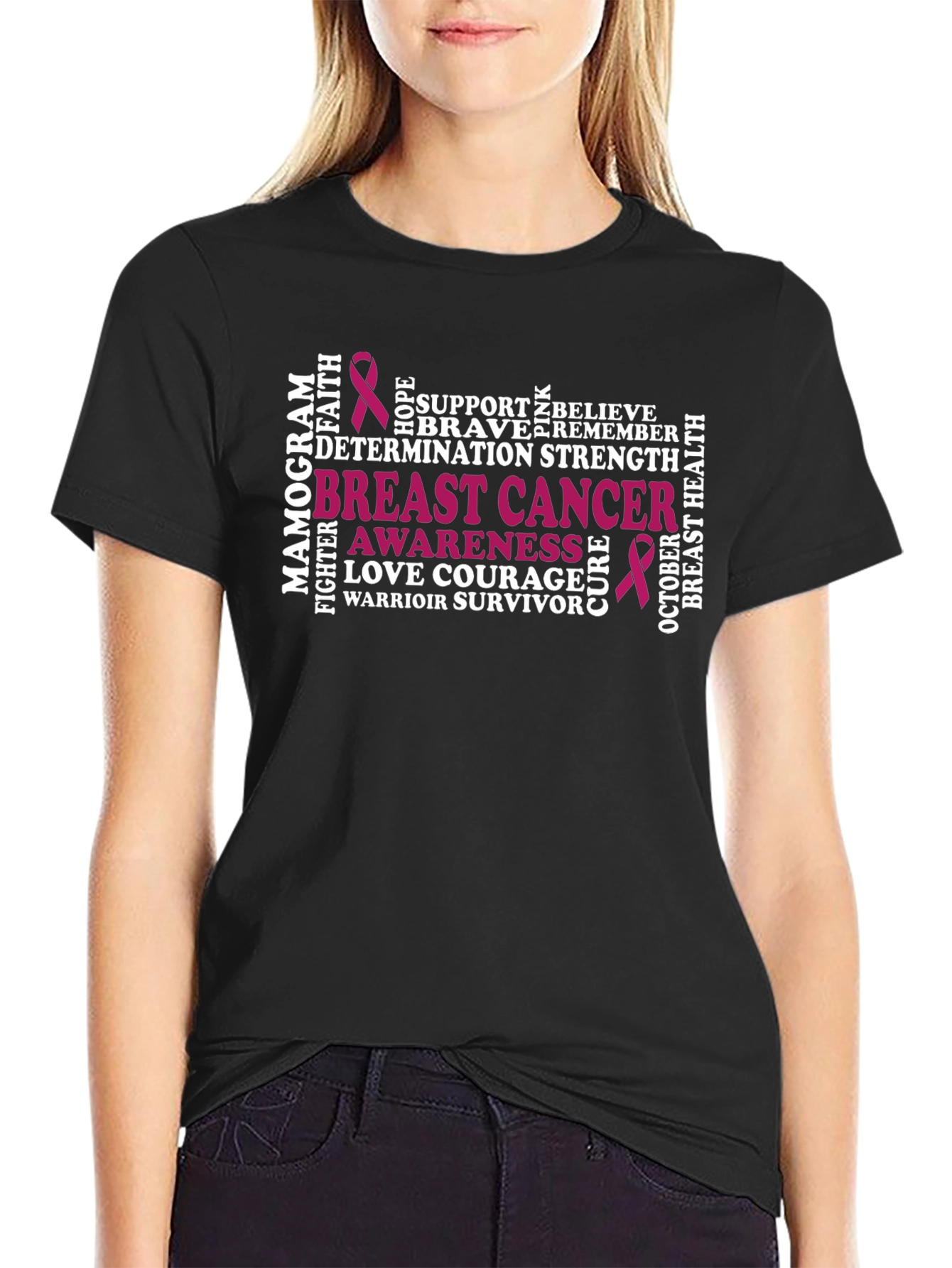 Breast Cancer Awareness Word Art T-Shirt