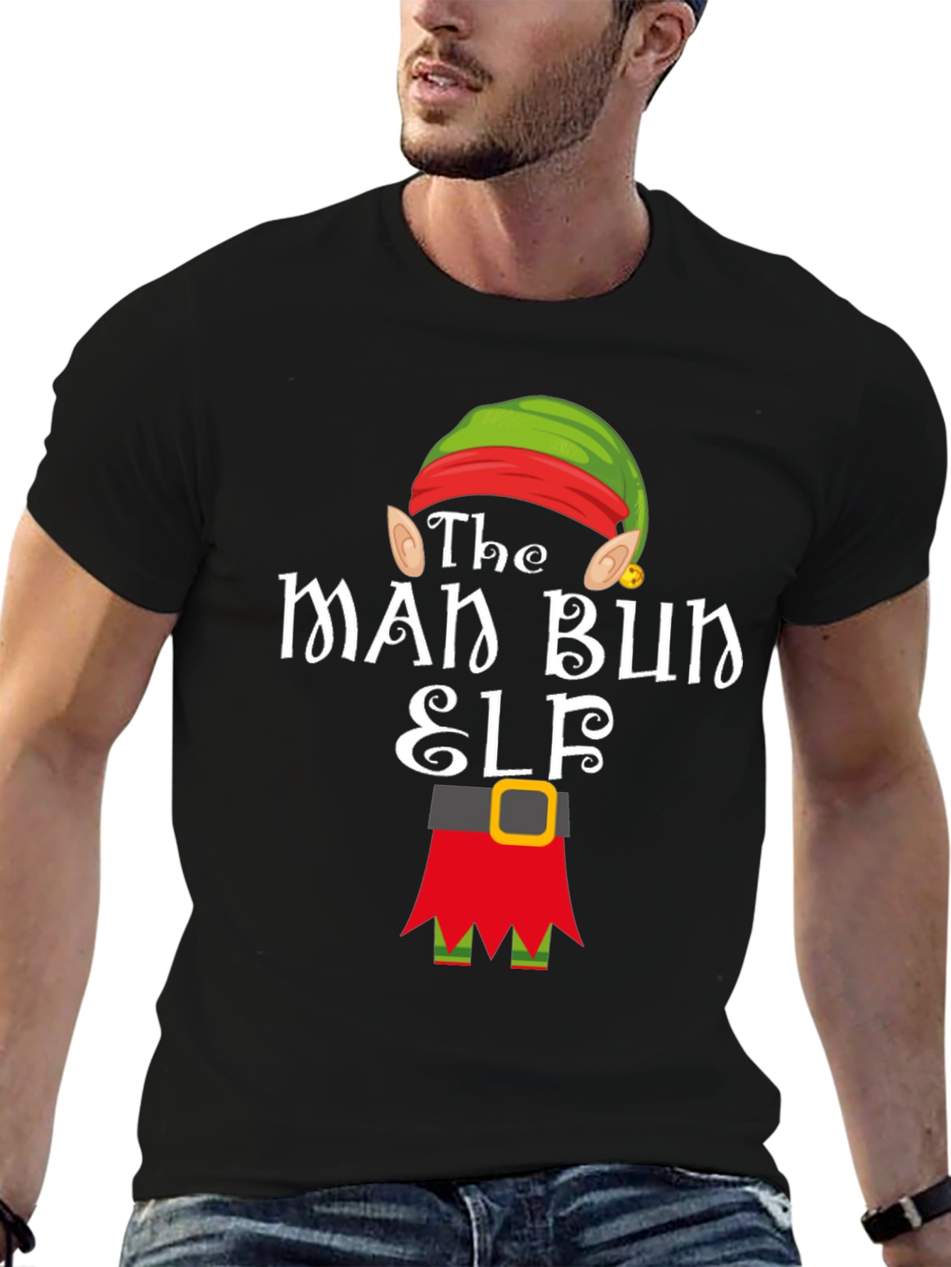 The Man Bun Elf T-Shirt Holiday Christmas Tee
