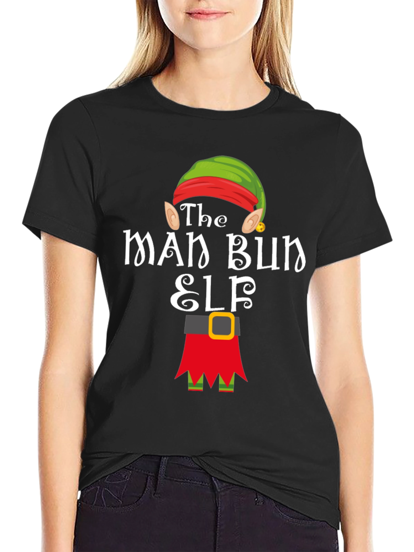 The Man Bun Elf T-Shirt Holiday Christmas Tee