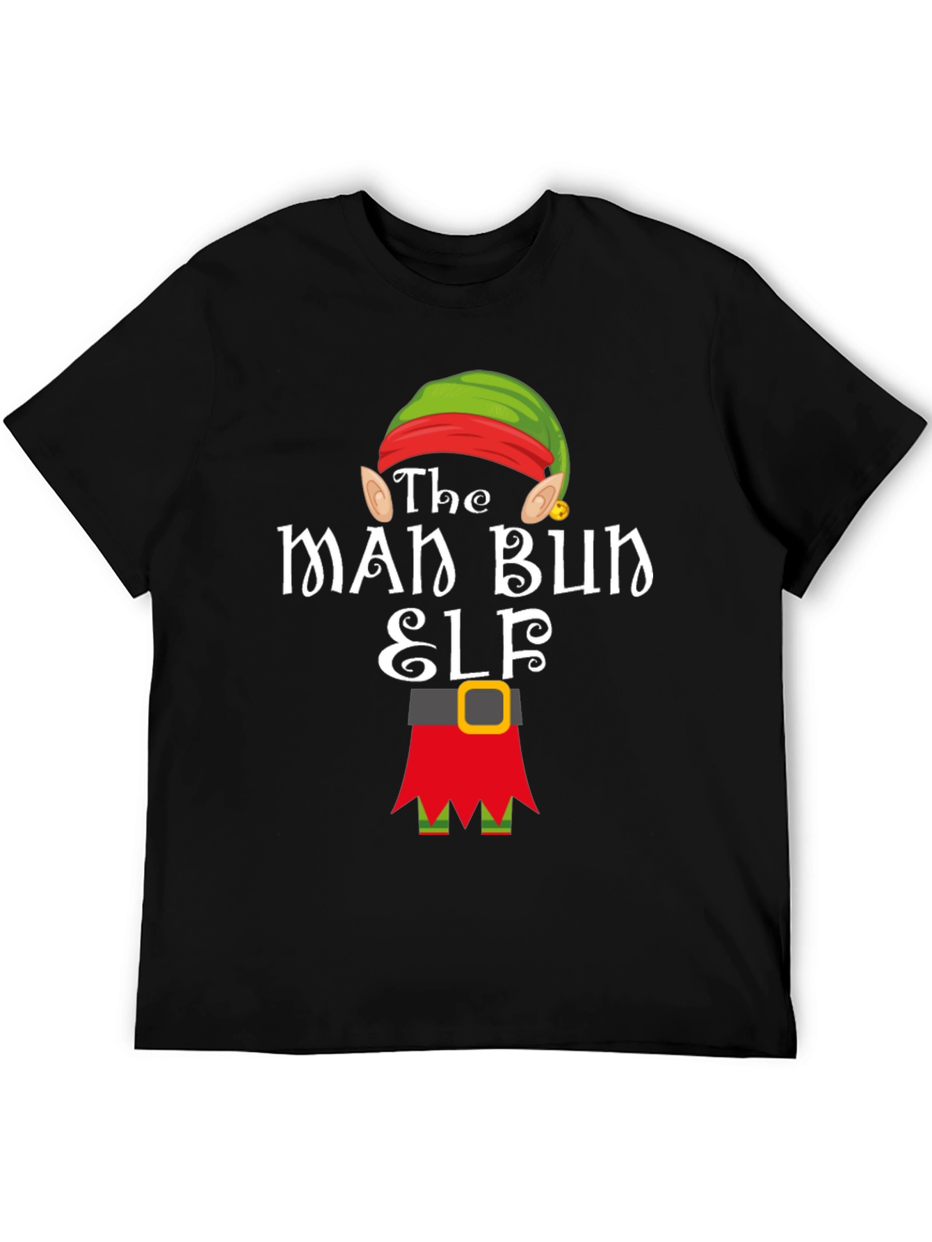 The Man Bun Elf T-Shirt Holiday Christmas Tee
