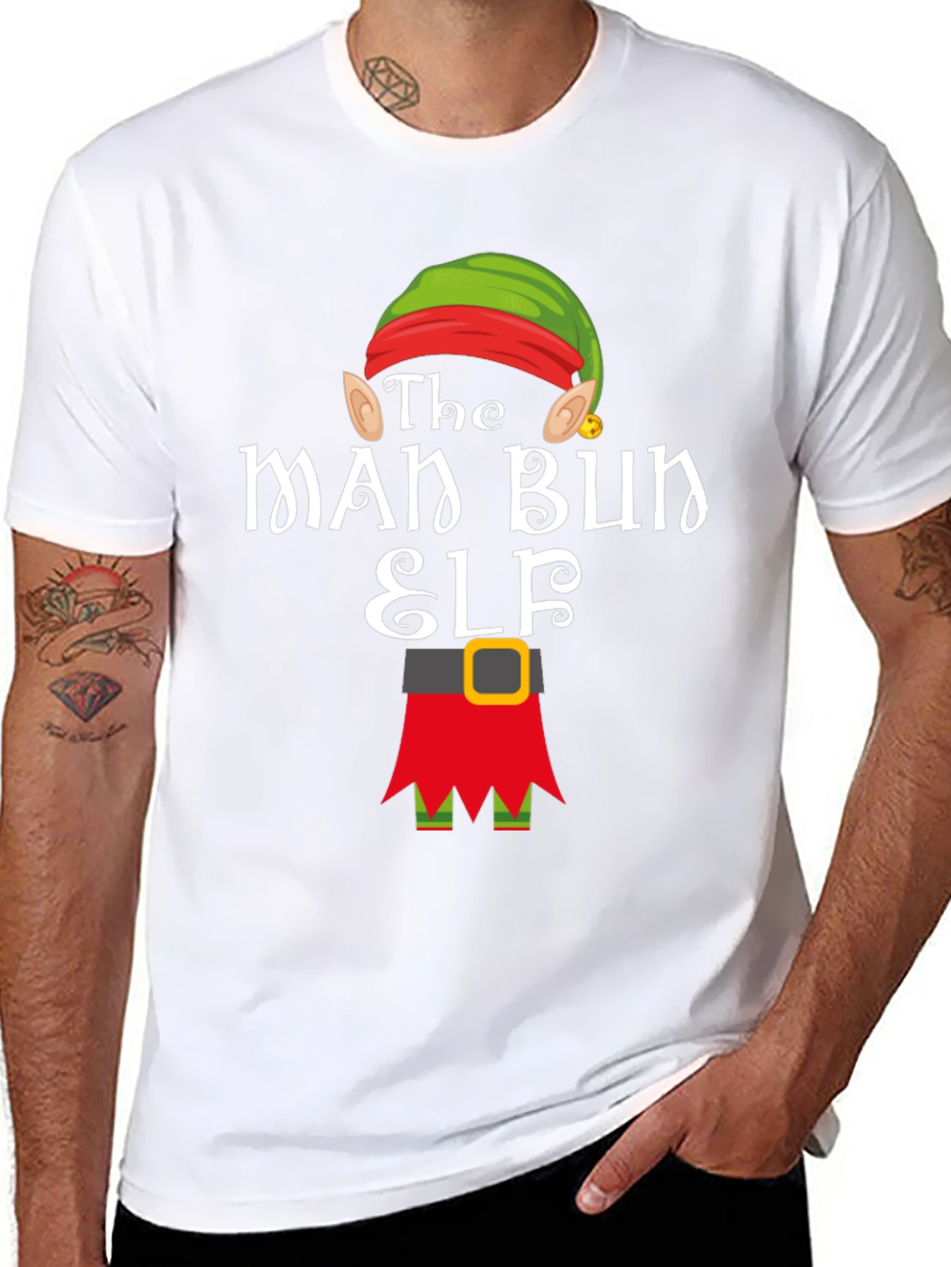 The Man Bun Elf T-Shirt Holiday Christmas Tee