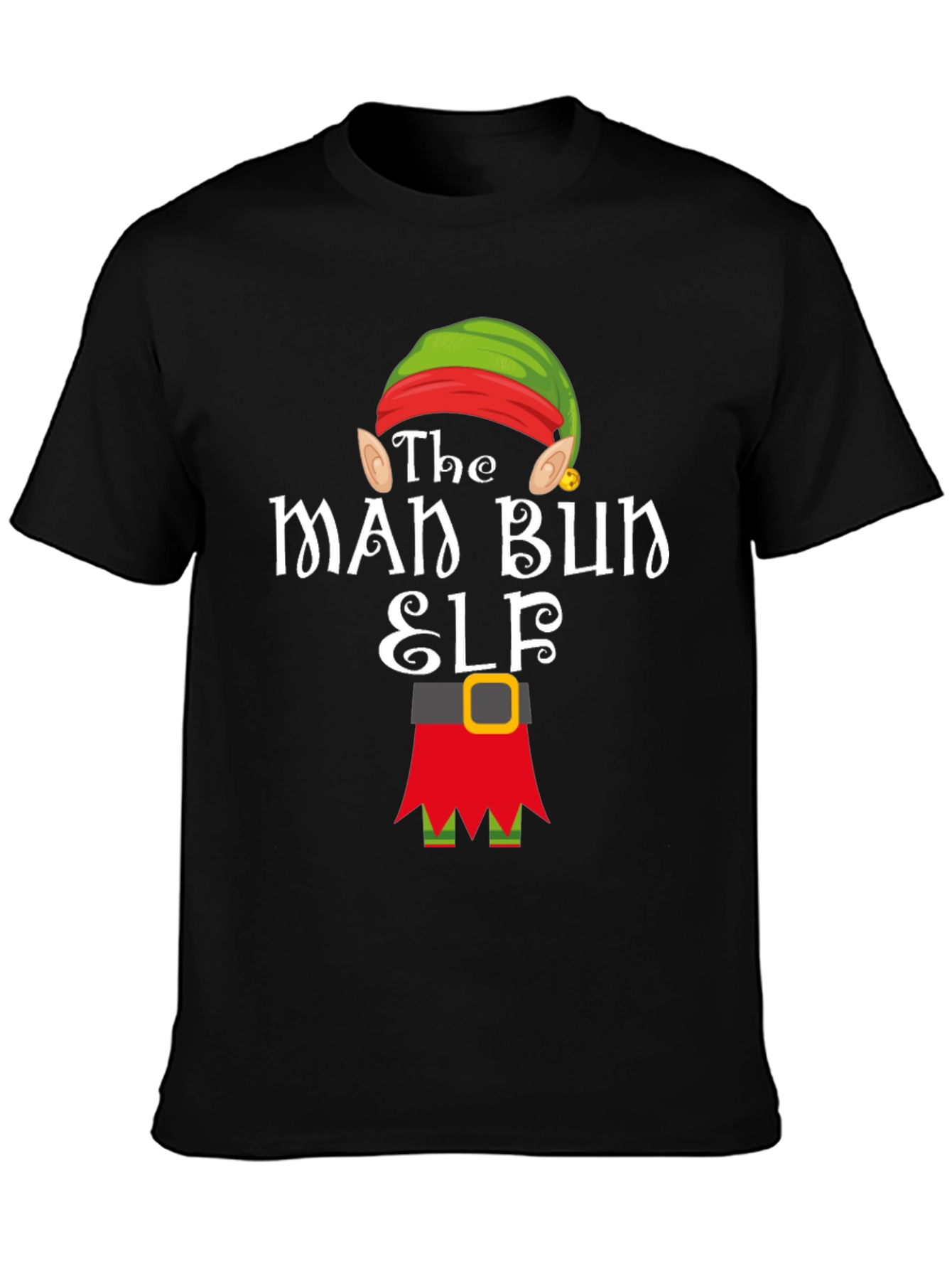 The Man Bun Elf T-Shirt Holiday Christmas Tee