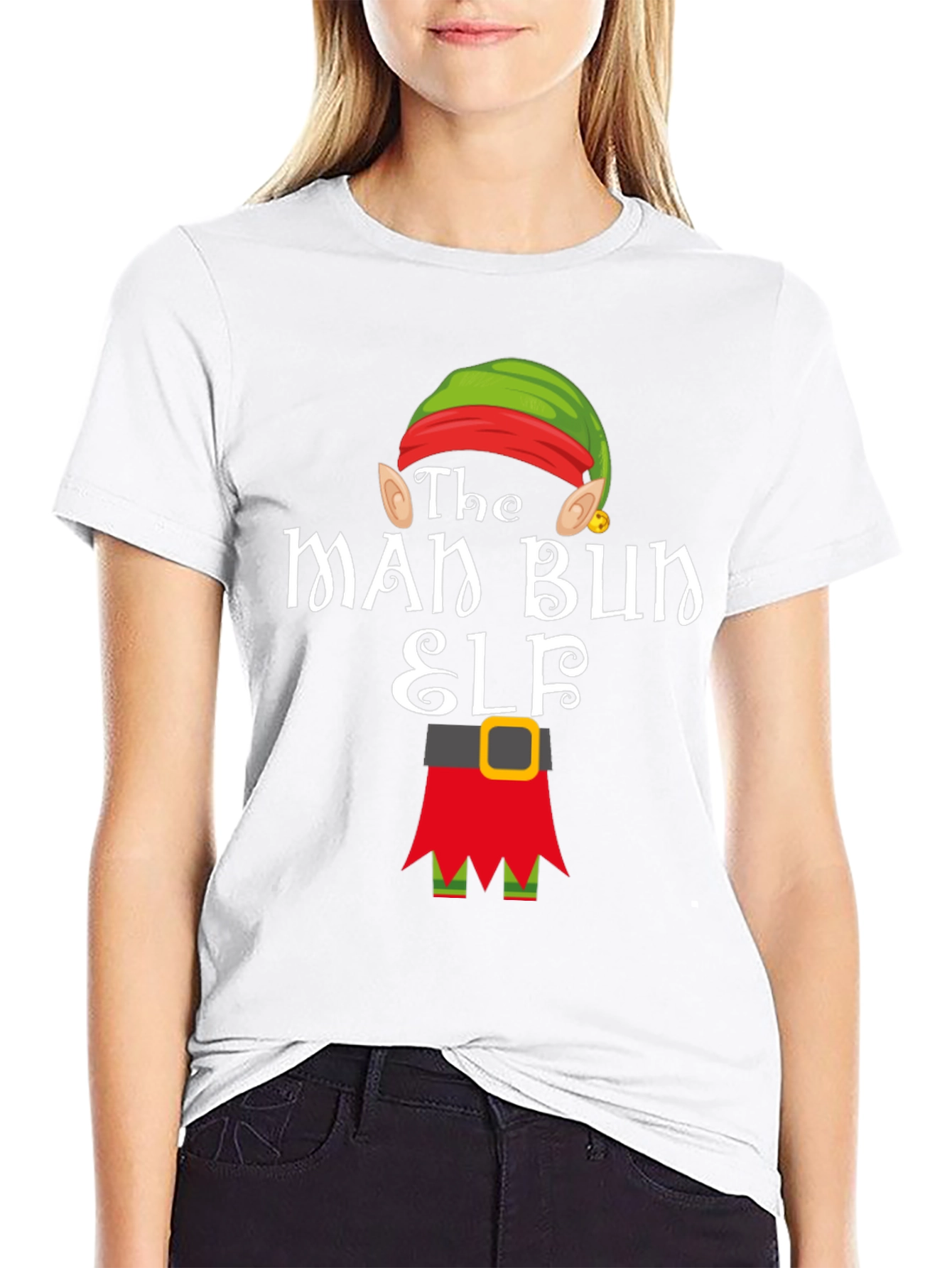 The Man Bun Elf T-Shirt Holiday Christmas Tee