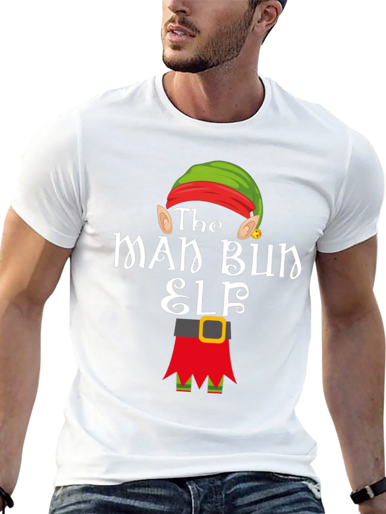 The Man Bun Elf T-Shirt Holiday Christmas Tee
